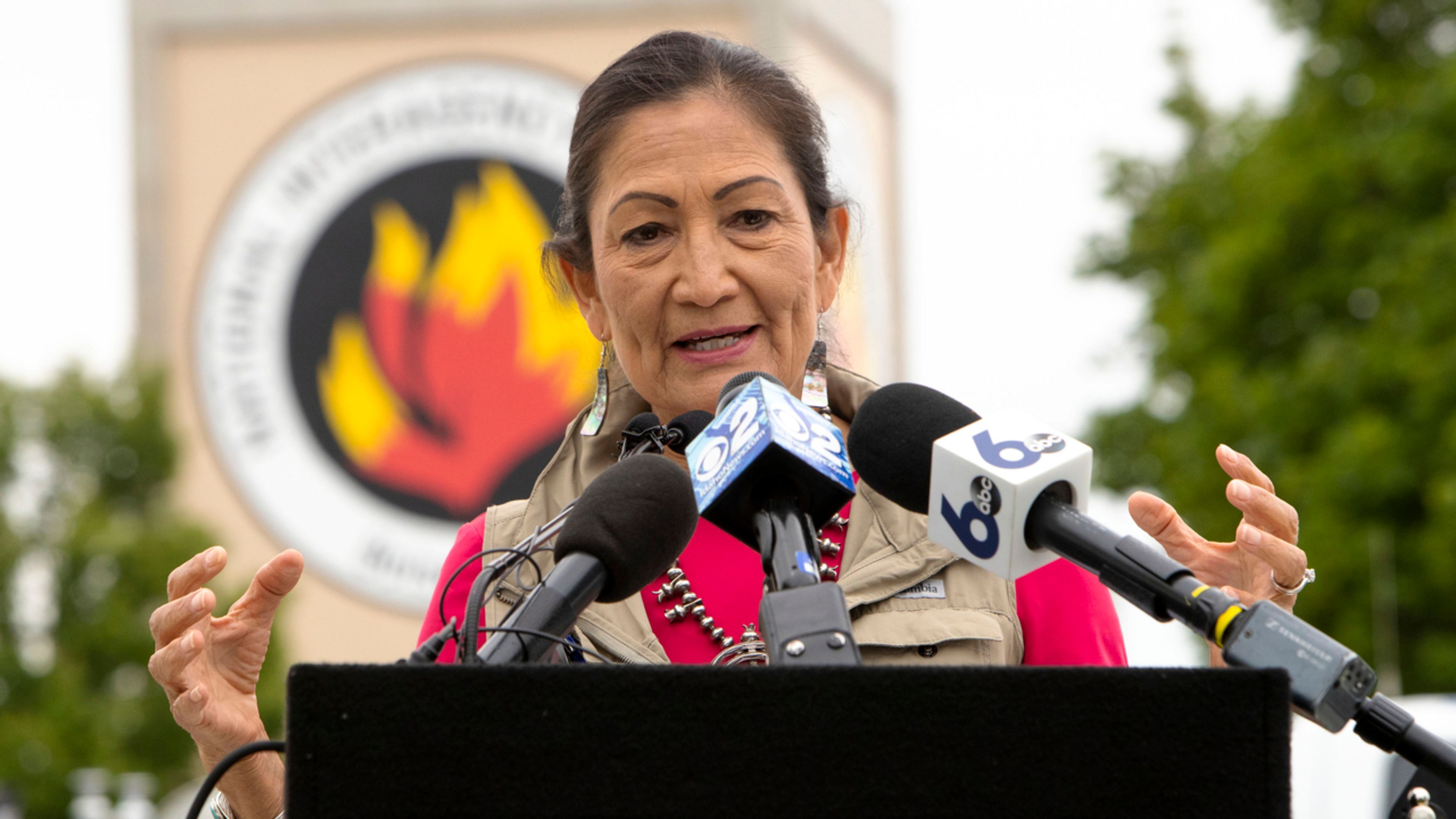 Secretary of Interior Deb Haaland visits the National Interagency Fire Center in Boise, Friday, June 17, 2022, announcing the allocation of $103 million in fiscal year 2022. The funds will be for wildfire risk reduction efforts throughout the country from U.S. President Joe Biden’s Bipartisan Infrastructure Law, and also the establishment
of an interagency wildland firefighter health and wellbeing program.