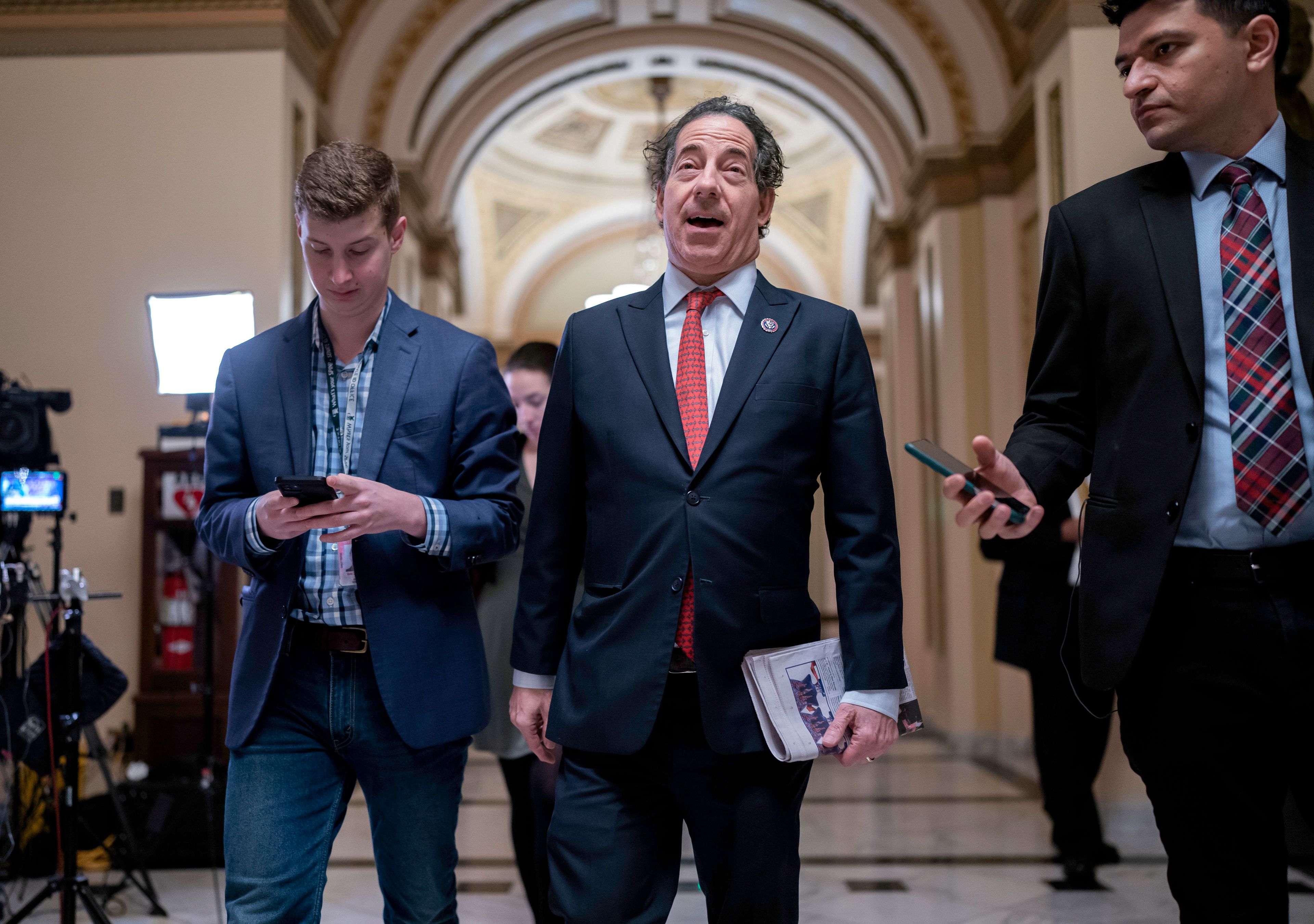 Rep. Jamie Raskin, D-Md., a member of the House Jan. 6 Committee, speaks with reporters as lawmakers debate a massive $1.7 trillion spending bill that finances federal agencies and provides aid to Ukraine, at the Capitol in Washington, Friday, Dec. 23, 2022. The House Jan. 6 committee's final report asserts that Donald Trump criminally engaged in a "multi-part conspiracy" to overturn the lawful results of the 2020 presidential election and failed to act to stop his supporters from attacking the Capitol. Raskin was also named this week to be the ranking member of the House Oversight Committee in the 119th Congress. (AP Photo/J. Scott Applewhite)