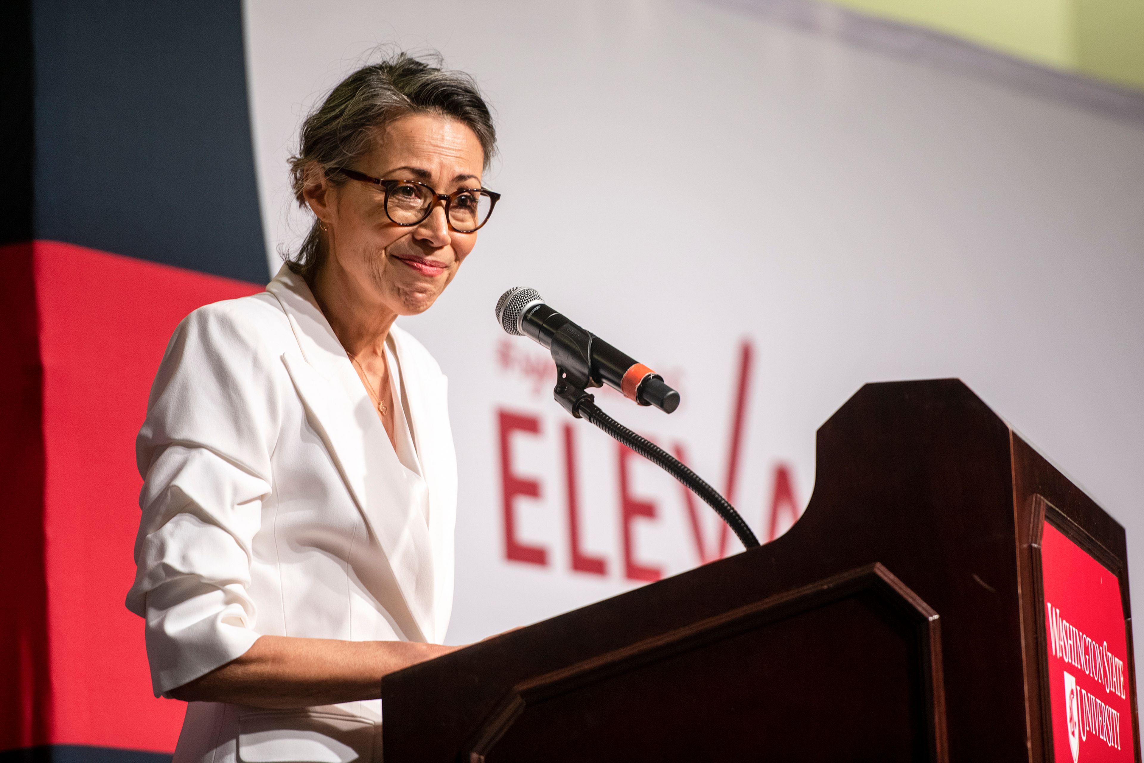 Journalist Ann Curry delivers a keynote speech at the 46th annual Murrow Symposium.