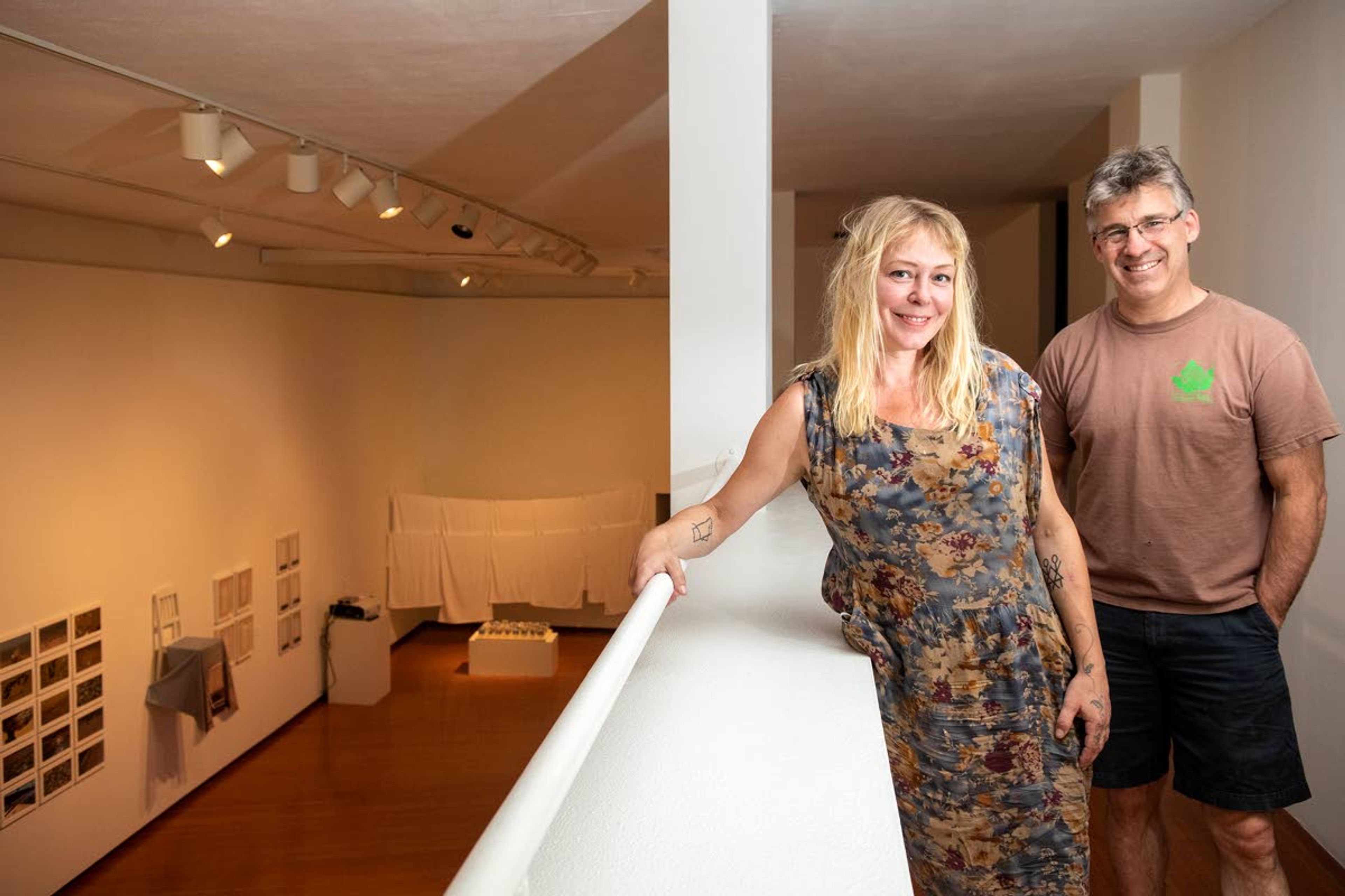 Assistant director Sonja Foard, left, stands beside director Roger Rowley as they pose for a picture on the second floor of the University of Idaho’s Prichard Art Gallery in downtown Moscow. “I’m really happy to be working with Roger again. He’s the most talented curator in the region,” Foard said.