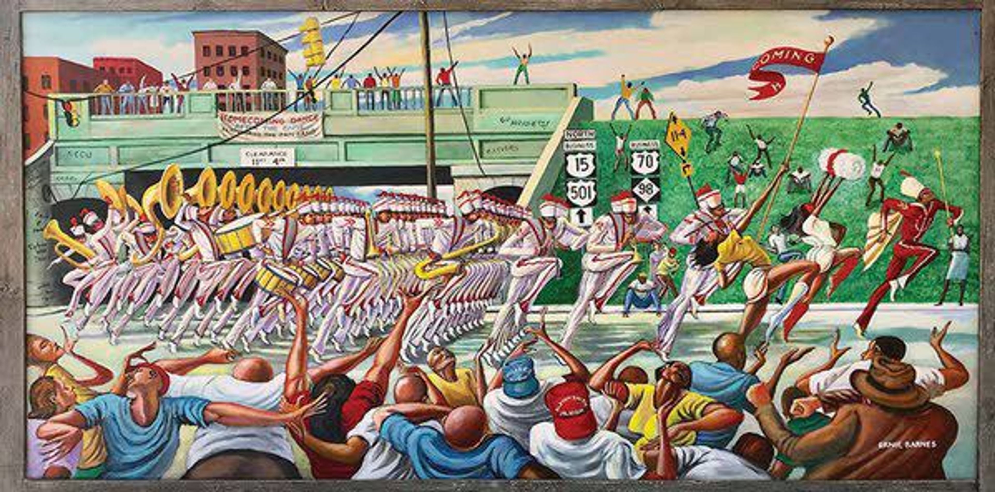 This photo, made available by the Ernie Barnes Family Trust, shows the painting titled “Homecoming,” created by Ernie Barnes in 1994.