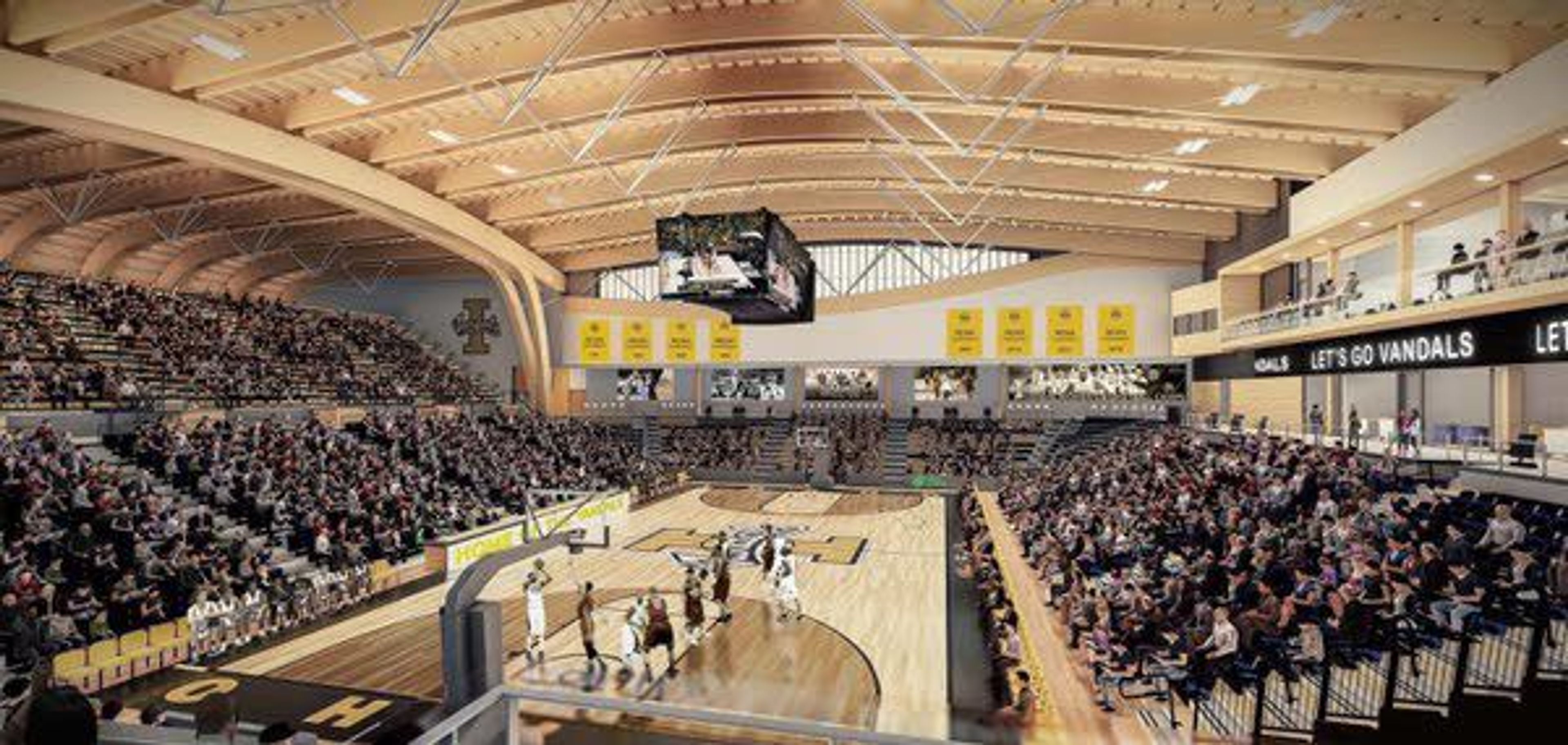 An architect rendering of the University of Idaho’s Idaho Central Credit Union Arena is shown.