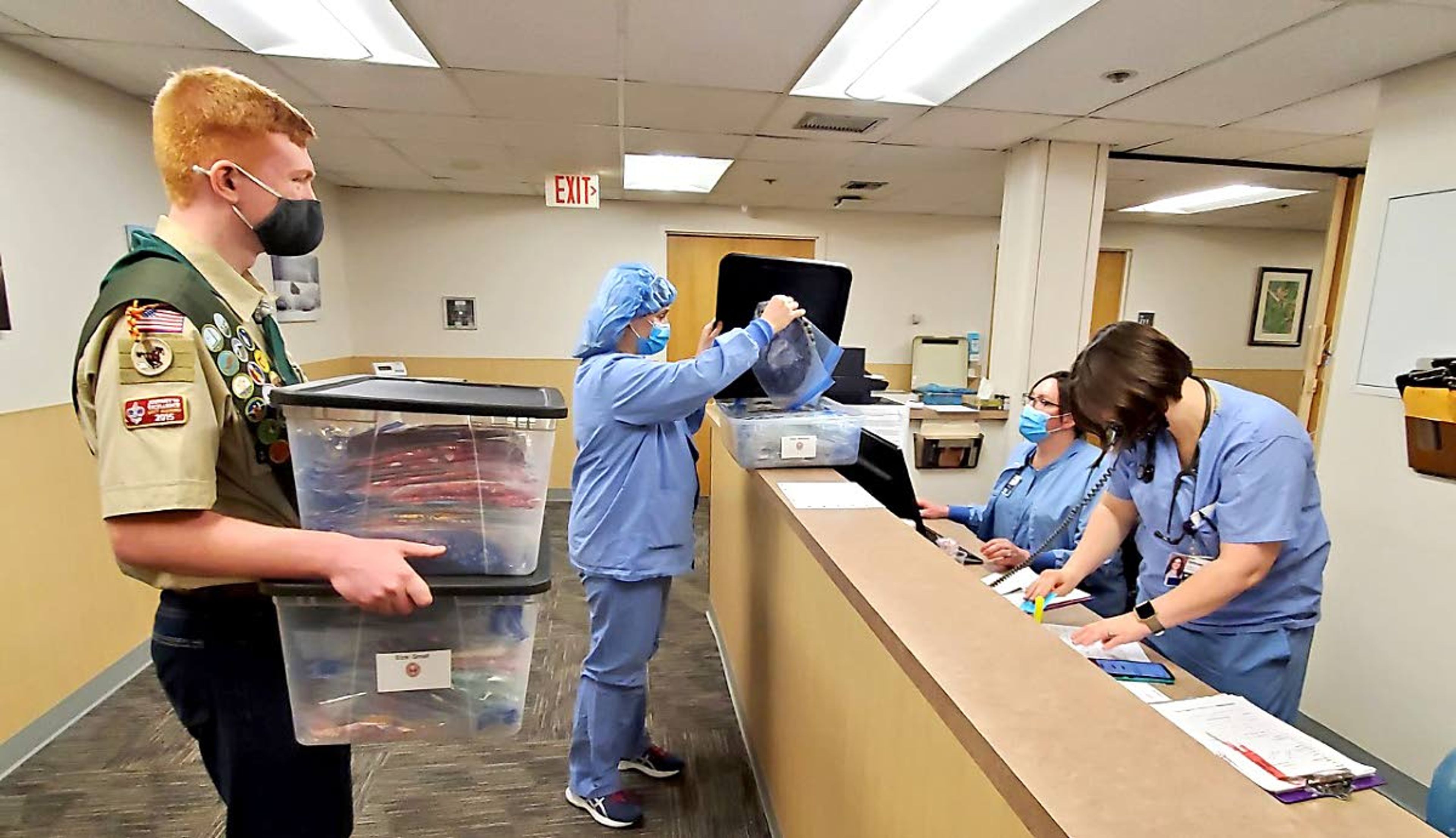 Hayden Cash of Moscow Scouts BSA Troop 344 delivered more than 200 surgery caps to Gritman Medical Center last week. The caps were part of Cash's Eagle Scout project. Cash is a senior at Moscow High School and will be going into the military after graduation.