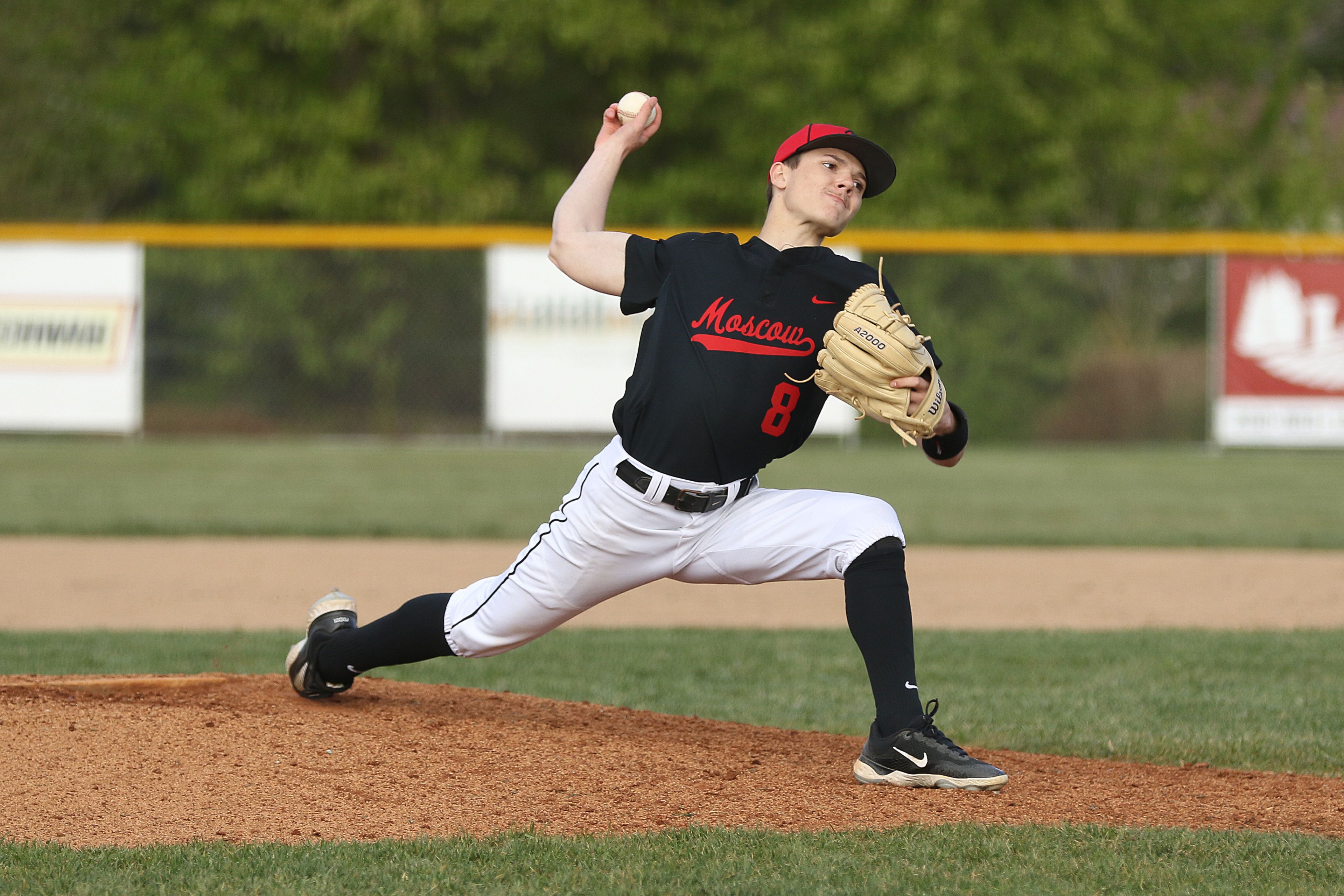 Moscow pitcher Butch Kiblen throws during an Idaho Class 4A district championship game against Sandpoint on Wednesday in Moscow.