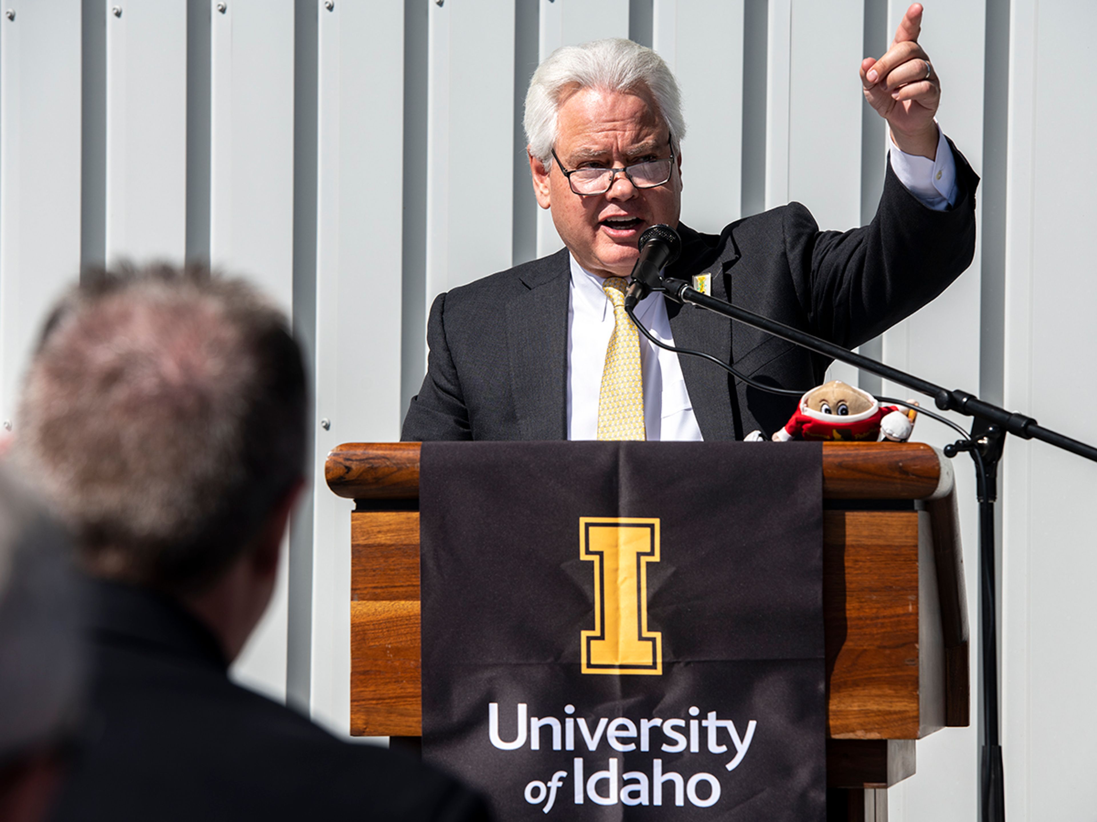 University of Idaho President Scott Green speaks to a crowd during the grand opening of the university’s new Seed Potato Germplasm Laboratory on Tuesday afternoon in Moscow.