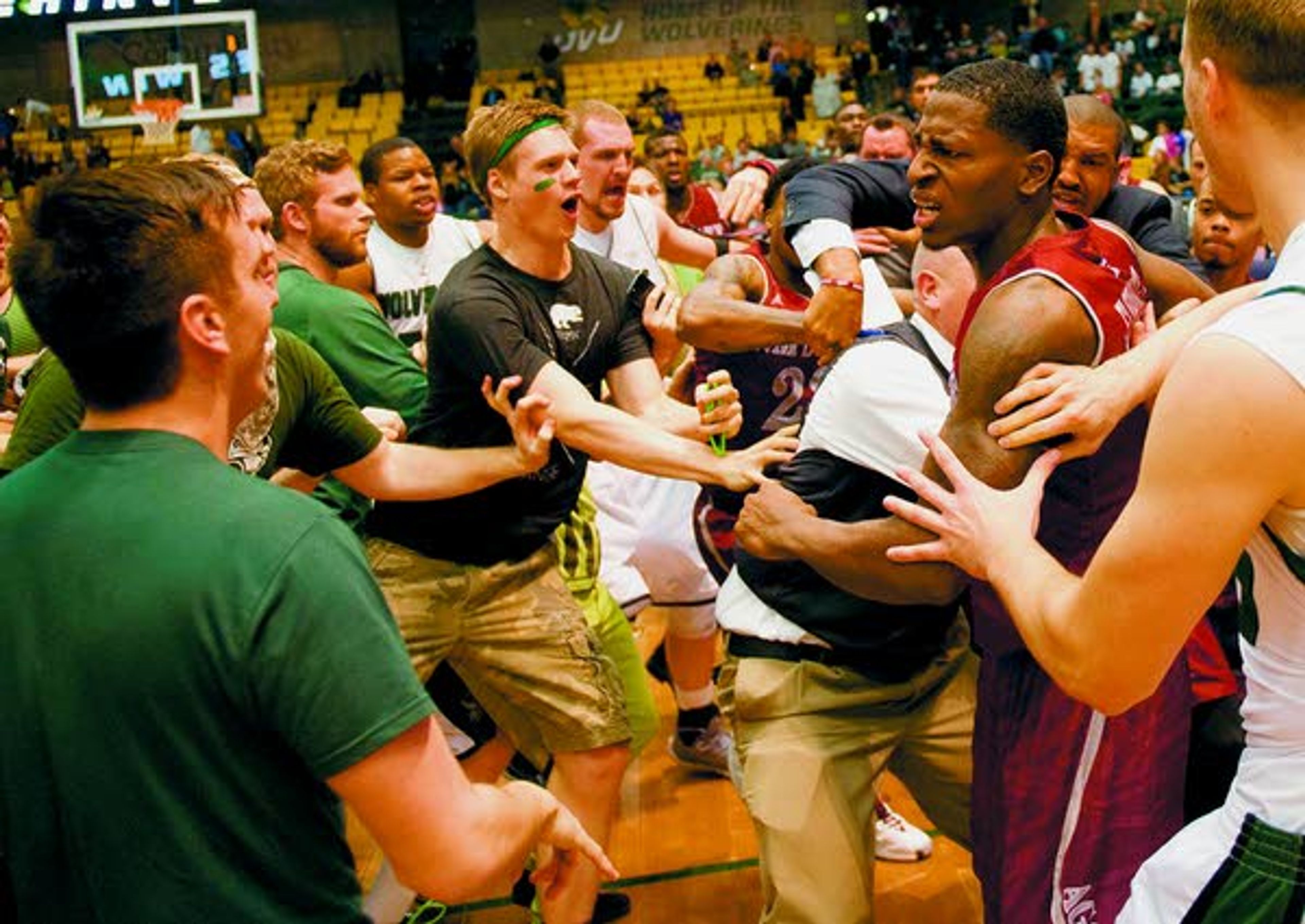 Brawl breaks out after students storm court