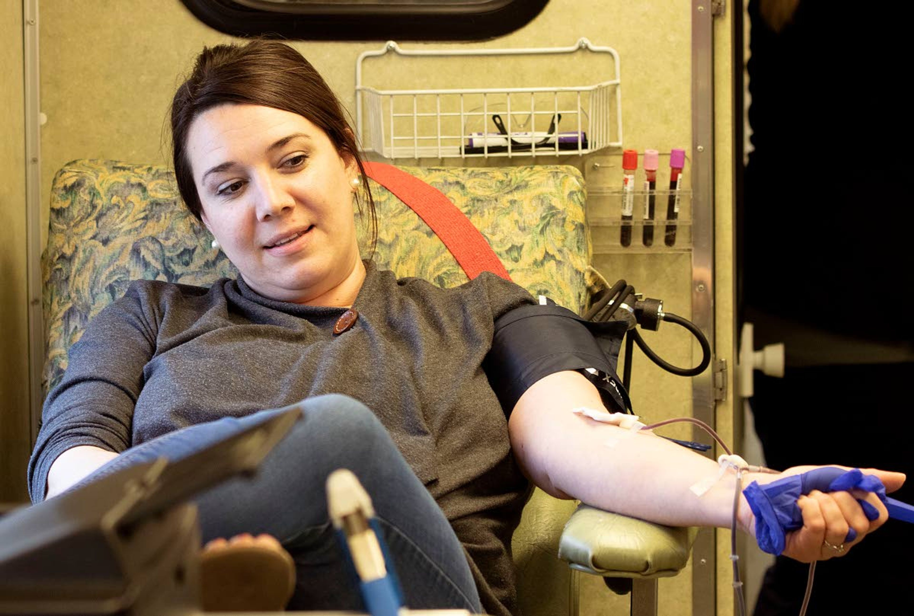 City of Pullman employee Cristin Reisenaur donates blood.