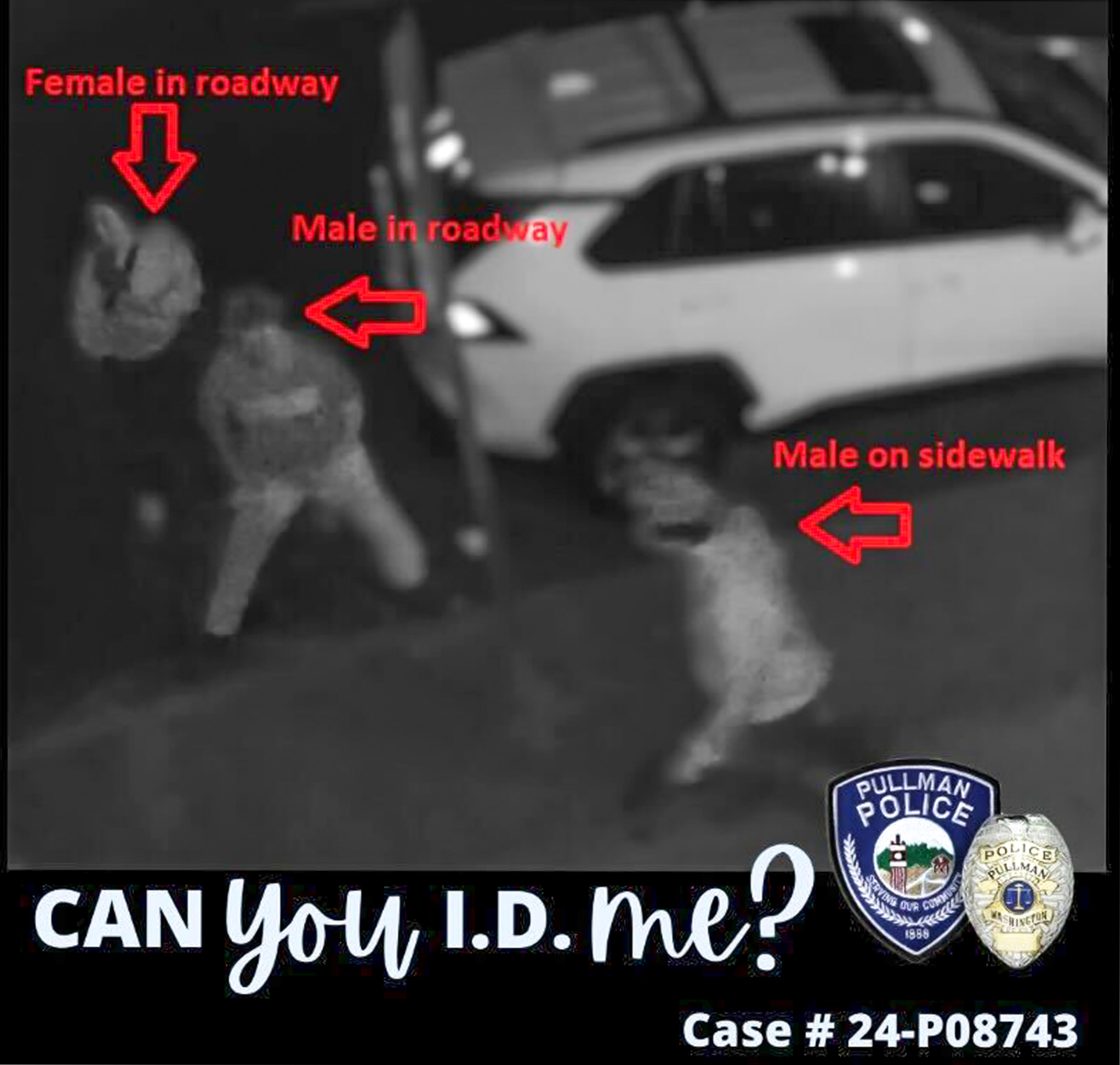 This photo released by the Pullman Police Department shows three individuals the department hopes to identify in relation to an assault that took place Oct. 20 on College Hill in Pullman.