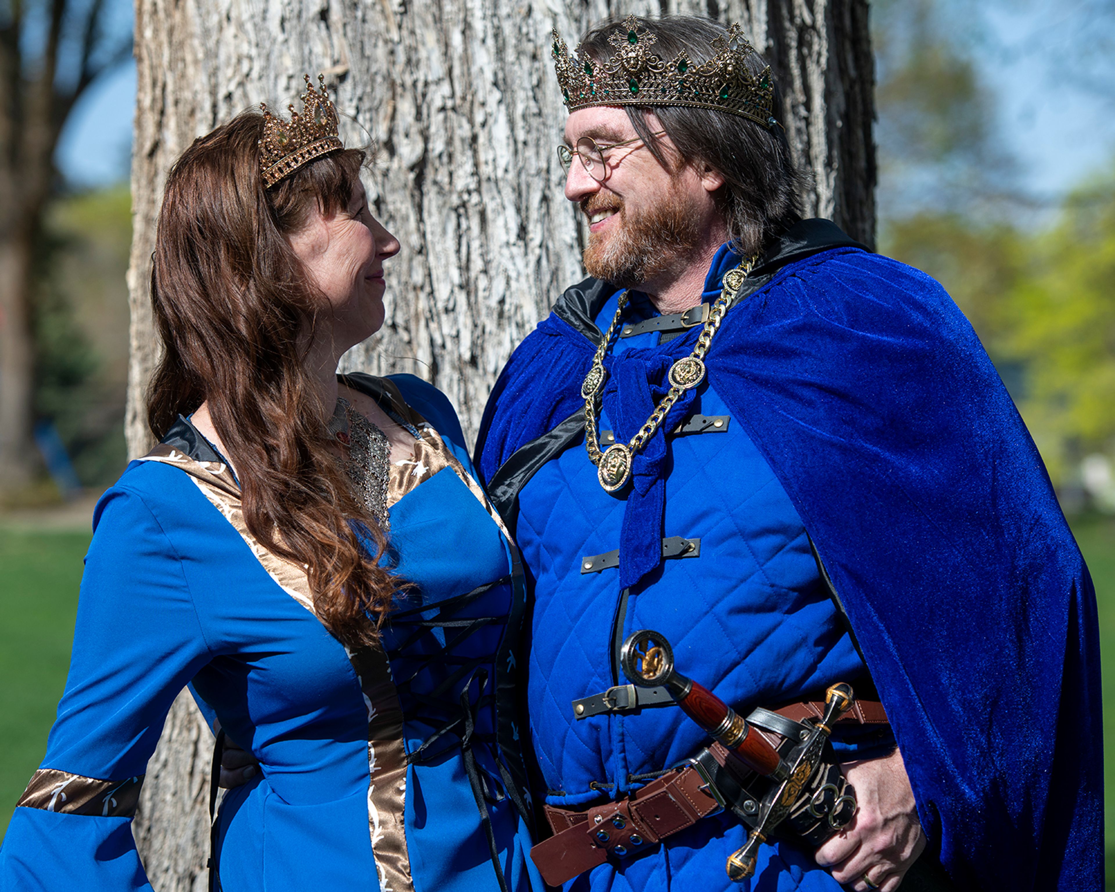 Queen Leeanne Noble and King Tom Preston pose for a portrait Tuesday at East City Park in Moscow. Noble and Preston were announced as the royal court for renaissance fair’s 50th anniversary.