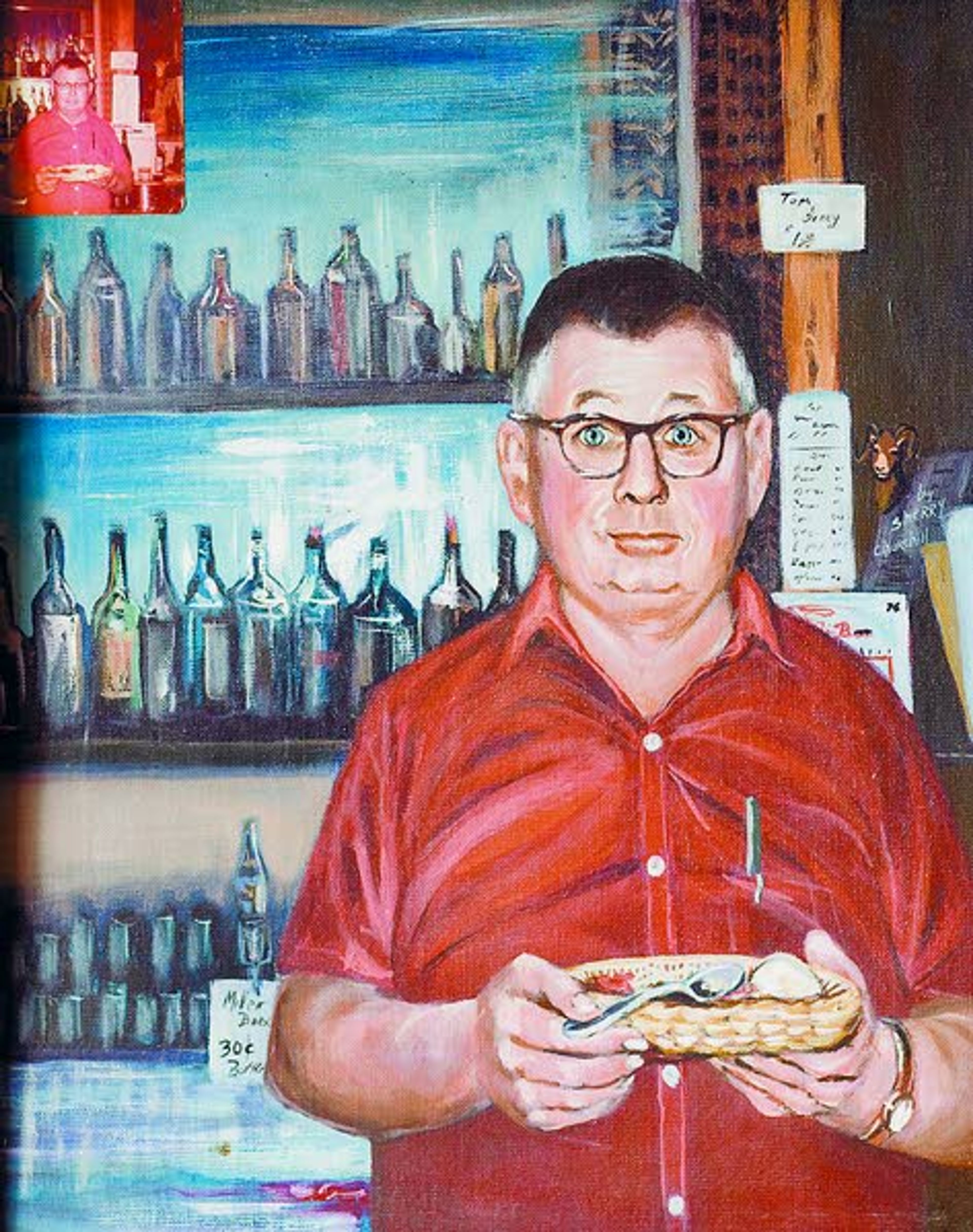 Dellrae Warner’s father, Fuzzy Nelson, owned and operated Fuzzy’s in Deary from 1947 until his retirement in 1981. Nelson is seen in a painting by Sherry Churchill.