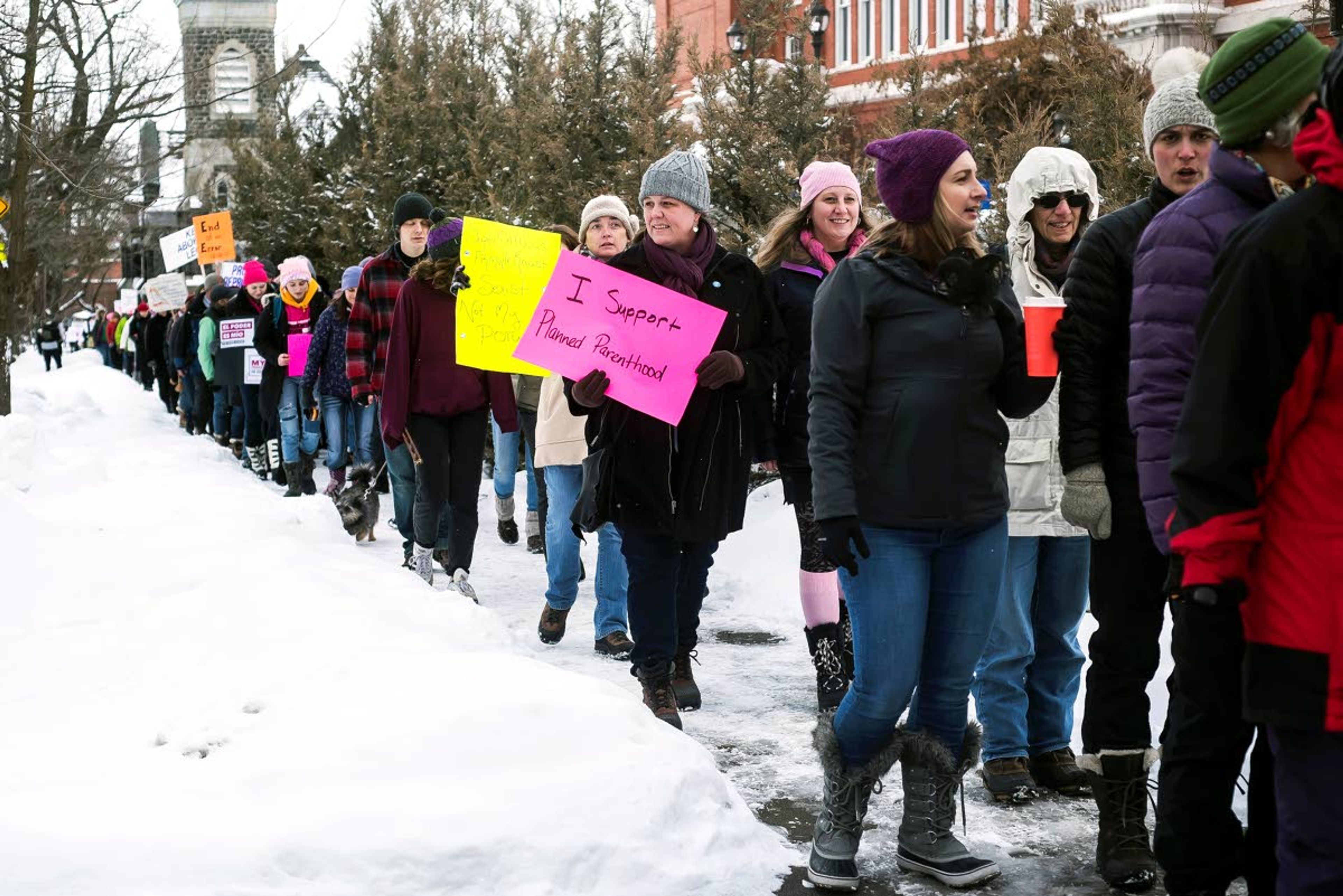 The 2020 Women's March on the Palouse heads up Third Street in Moscow on Saturday.