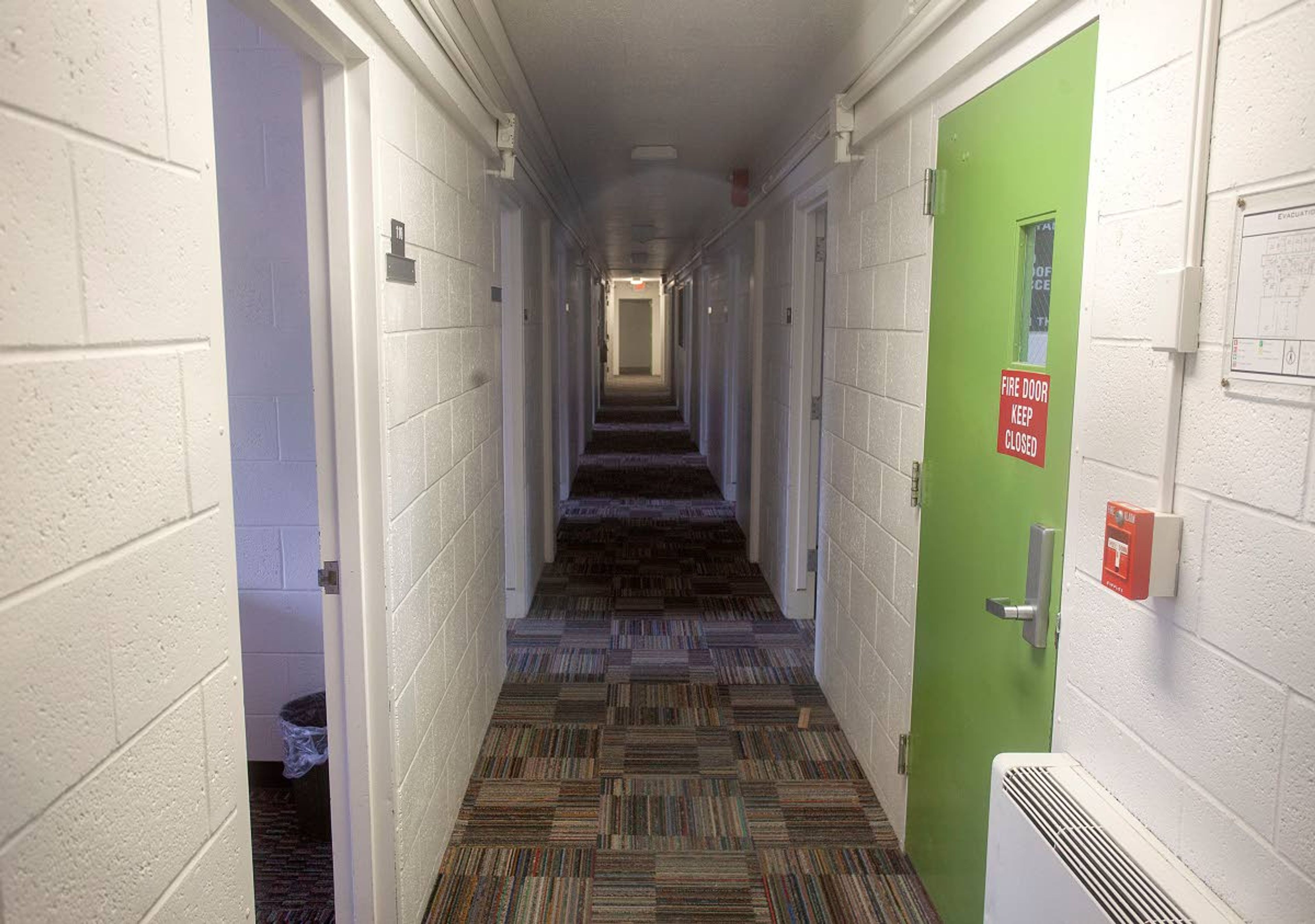 A hallway is seen in Targhee Hall on Monday at the University of Idaho in Moscow. The university and Gritman Medical Center have designated the former residence hall to serve as a space for patients infected with COVID-19, if needed.