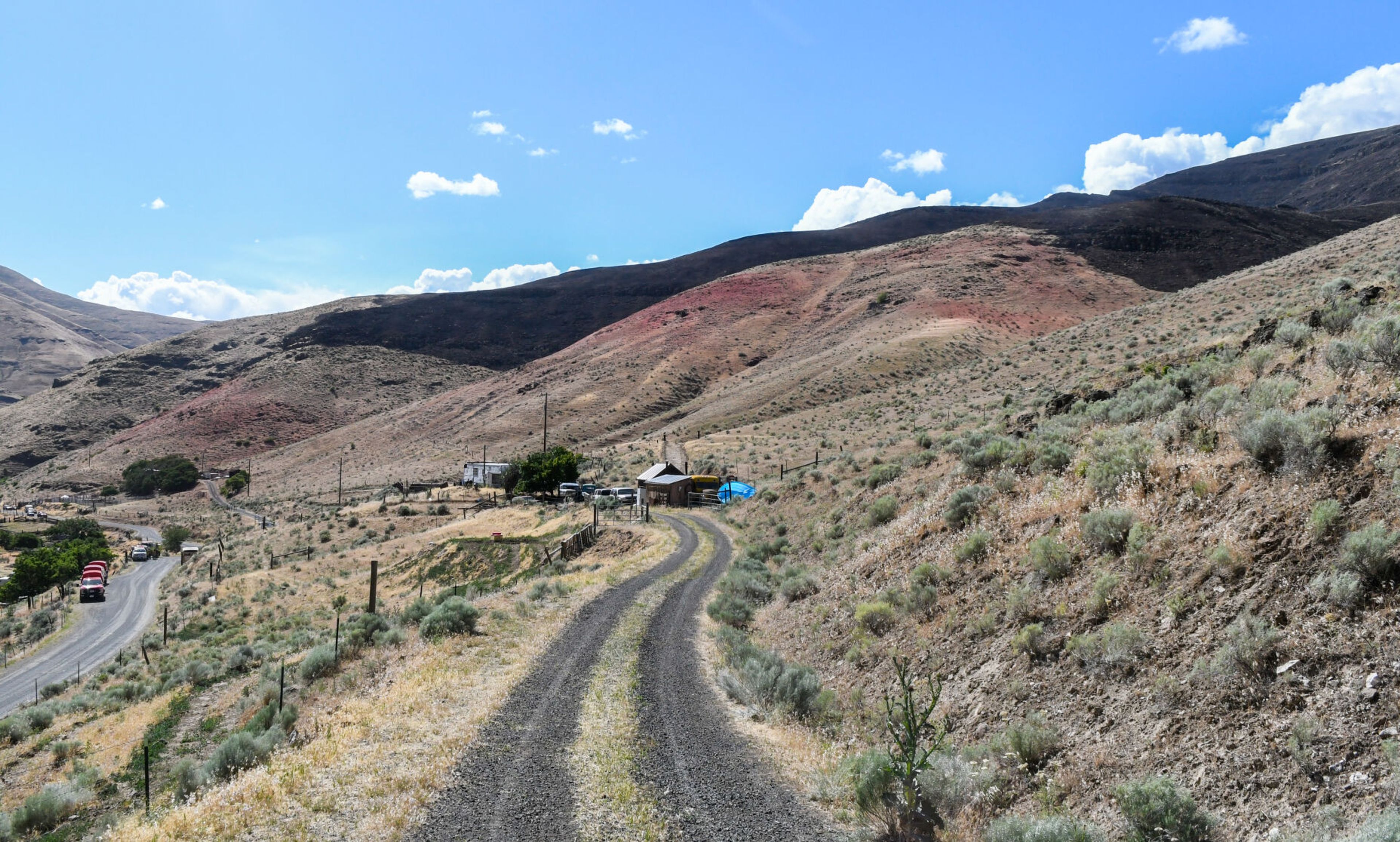 Hills darkened by a wildfire stop short of livestock and homes along Steptoe Canyon Road, where firefighters worked to stopped the spread of a wildfire on Friday and Saturday.