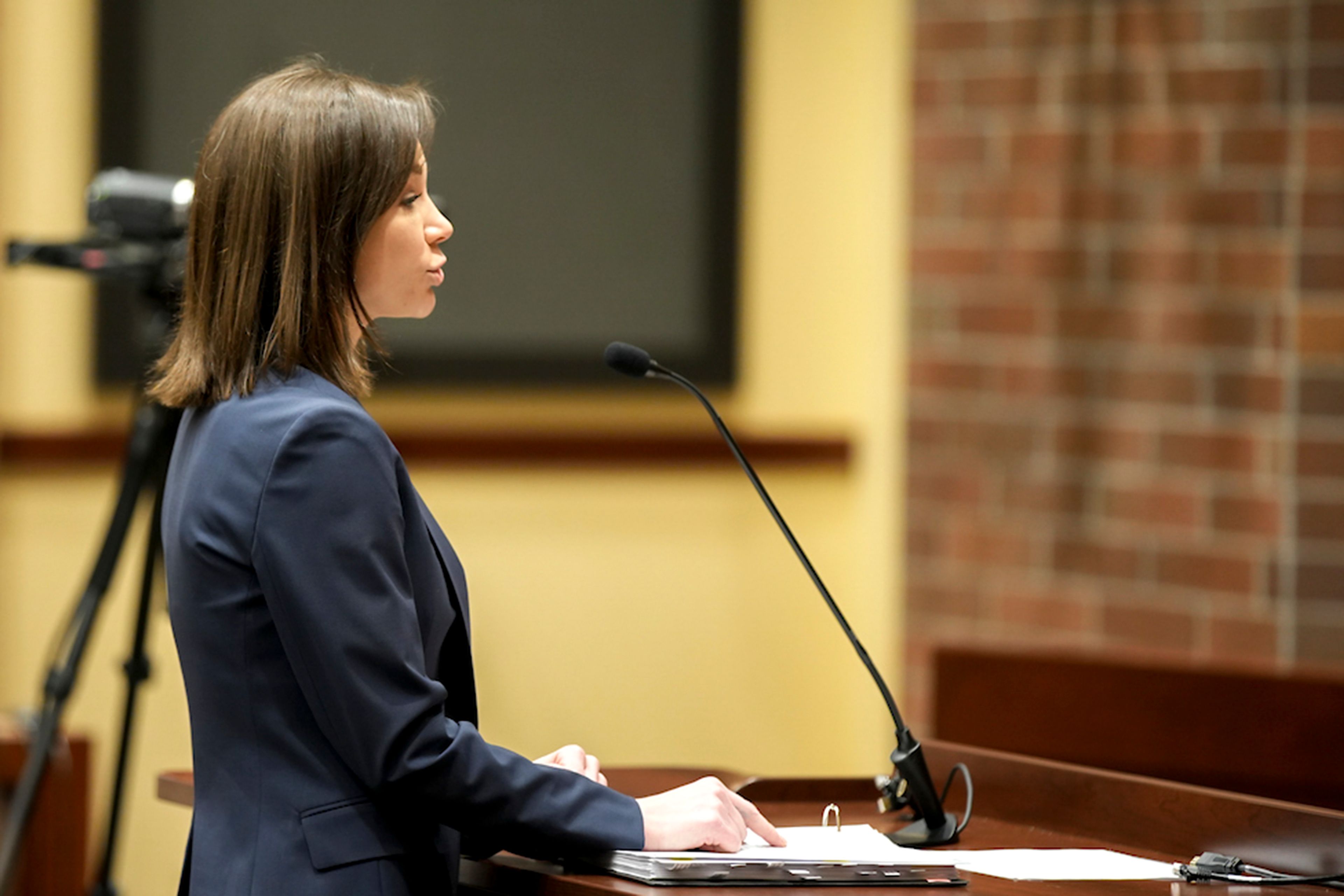 Rebecca Jensen speaks Wednesday before the 9th U.S. Circuit Court of Appeals in Moscow.