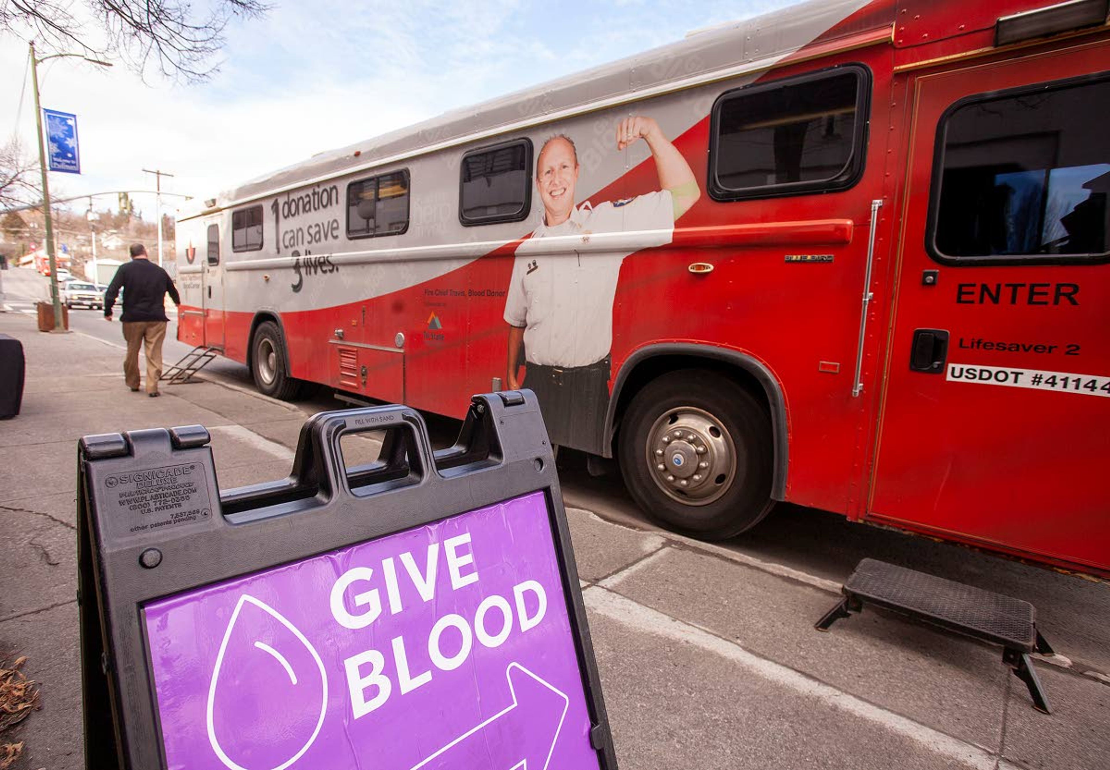 Vitalant's bus is parked outside Pullman City Hall during a blood drive Wednesday. Vitalant is encouraging people to donate blood because some regular donors are staying home because they are concerned about the COVID-19 virus.