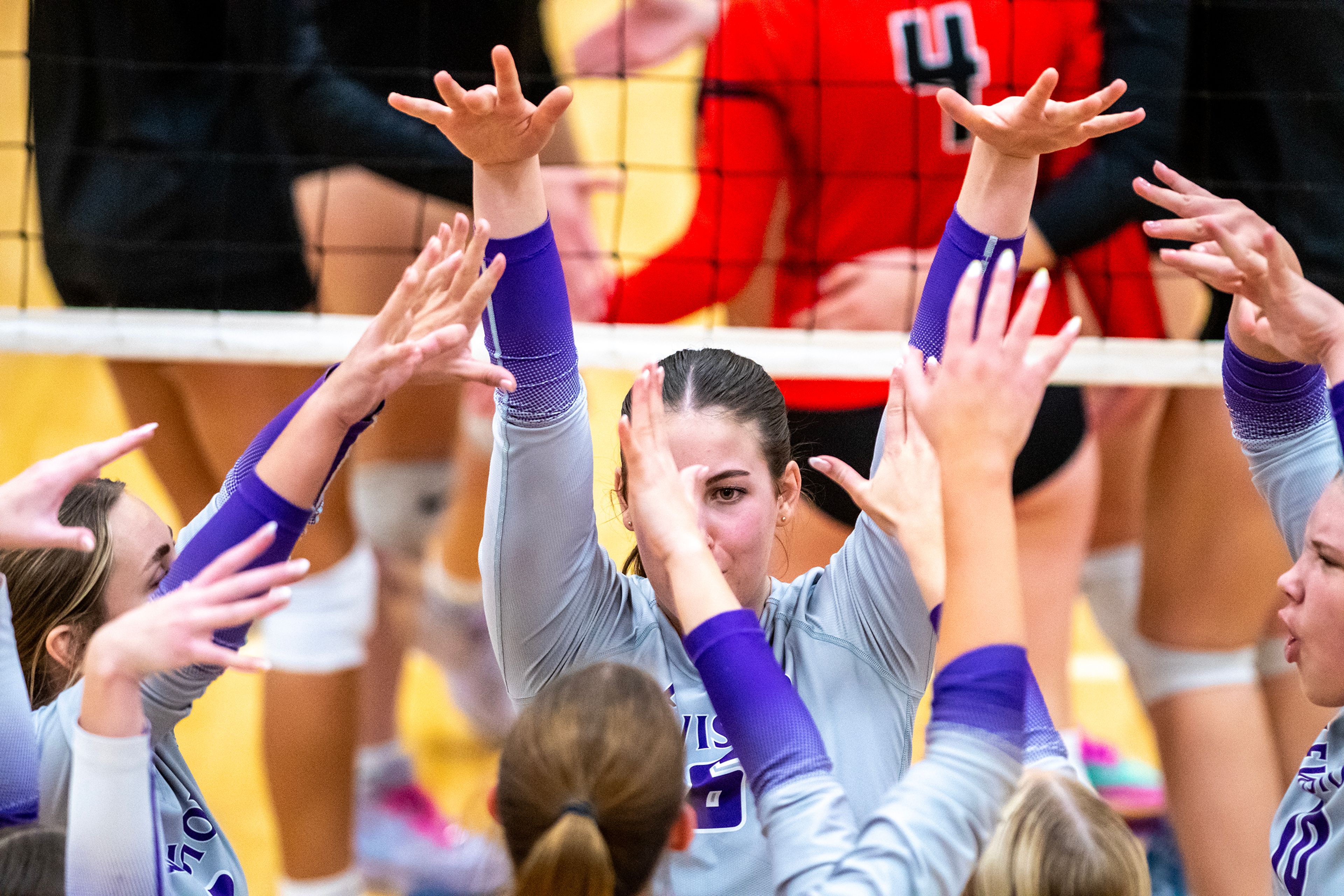 Lewiston celebrates a point against Moscow in a 5A district tournament match Tuesday in Lewiston.