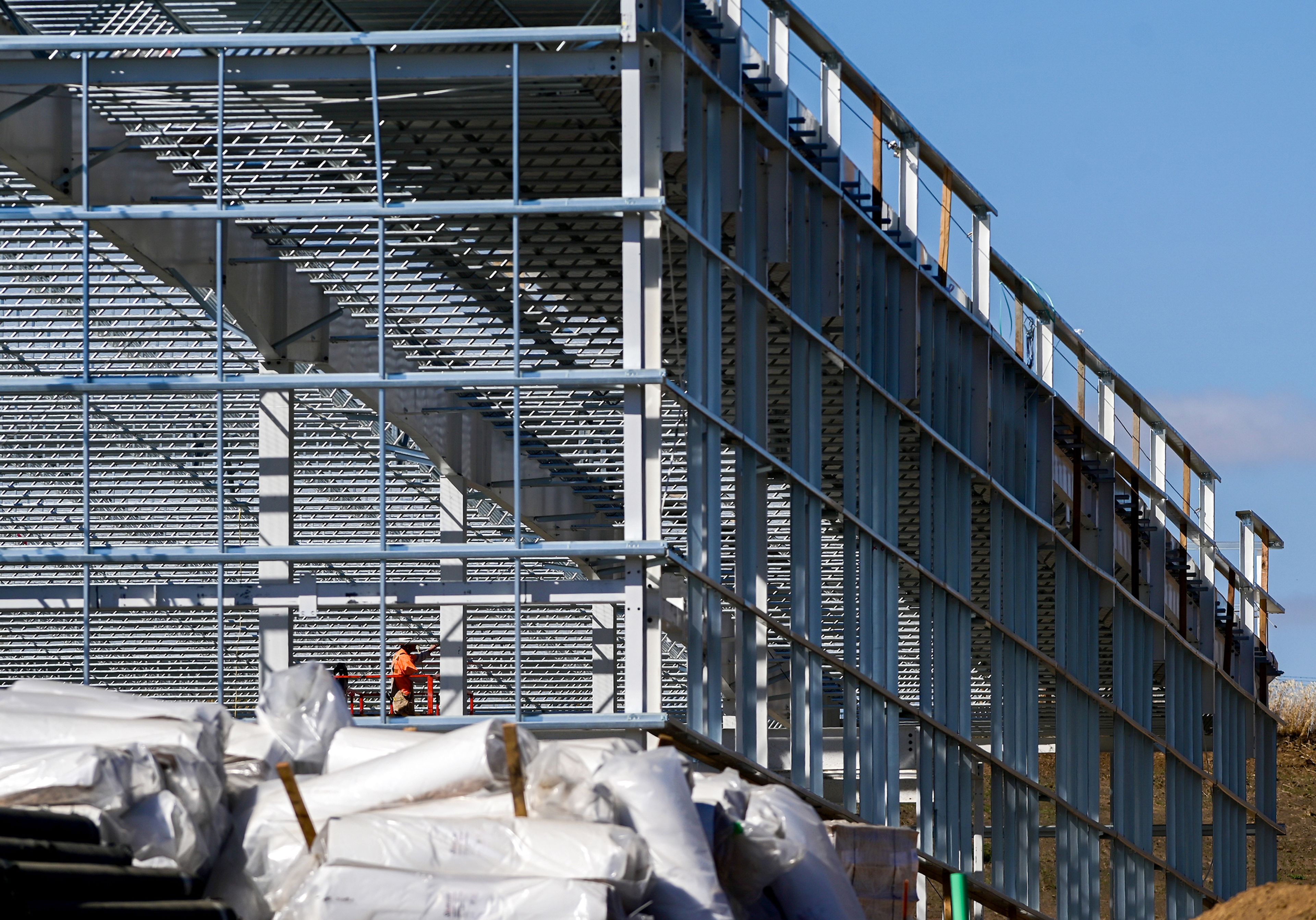 A worker uses a lift Wednesday to move around the structure that is the future home of a Home Depot store behind the Palouse Mall in Moscow. The 137,000-square-foot store and its parking lot with 384 spaces is being constructed on land being leased by the University of Idaho.