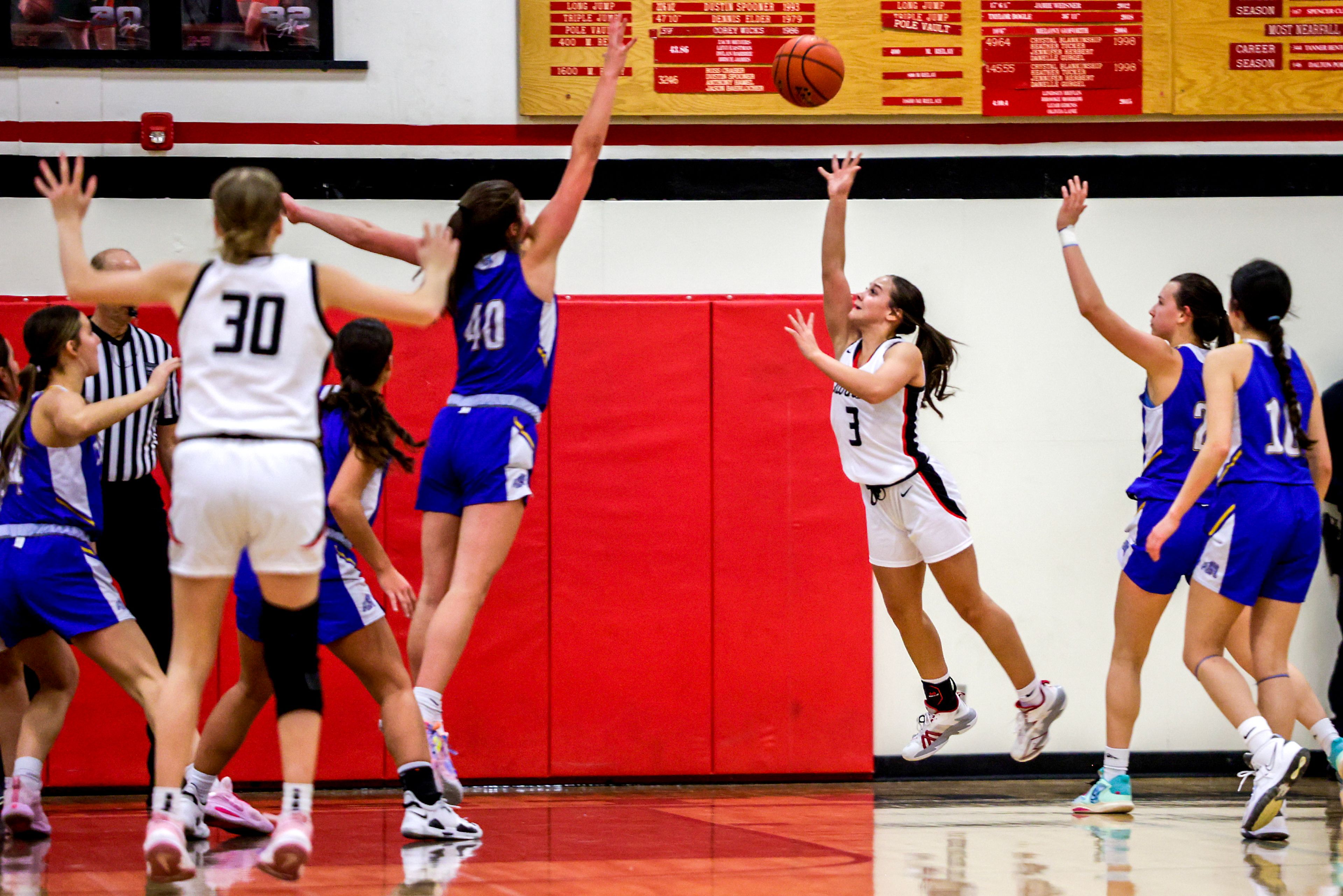 Clarkston guard Kendall Wallace takes a shot against Colfax in a quarter of a nonleague game Thursday at Clarkston.