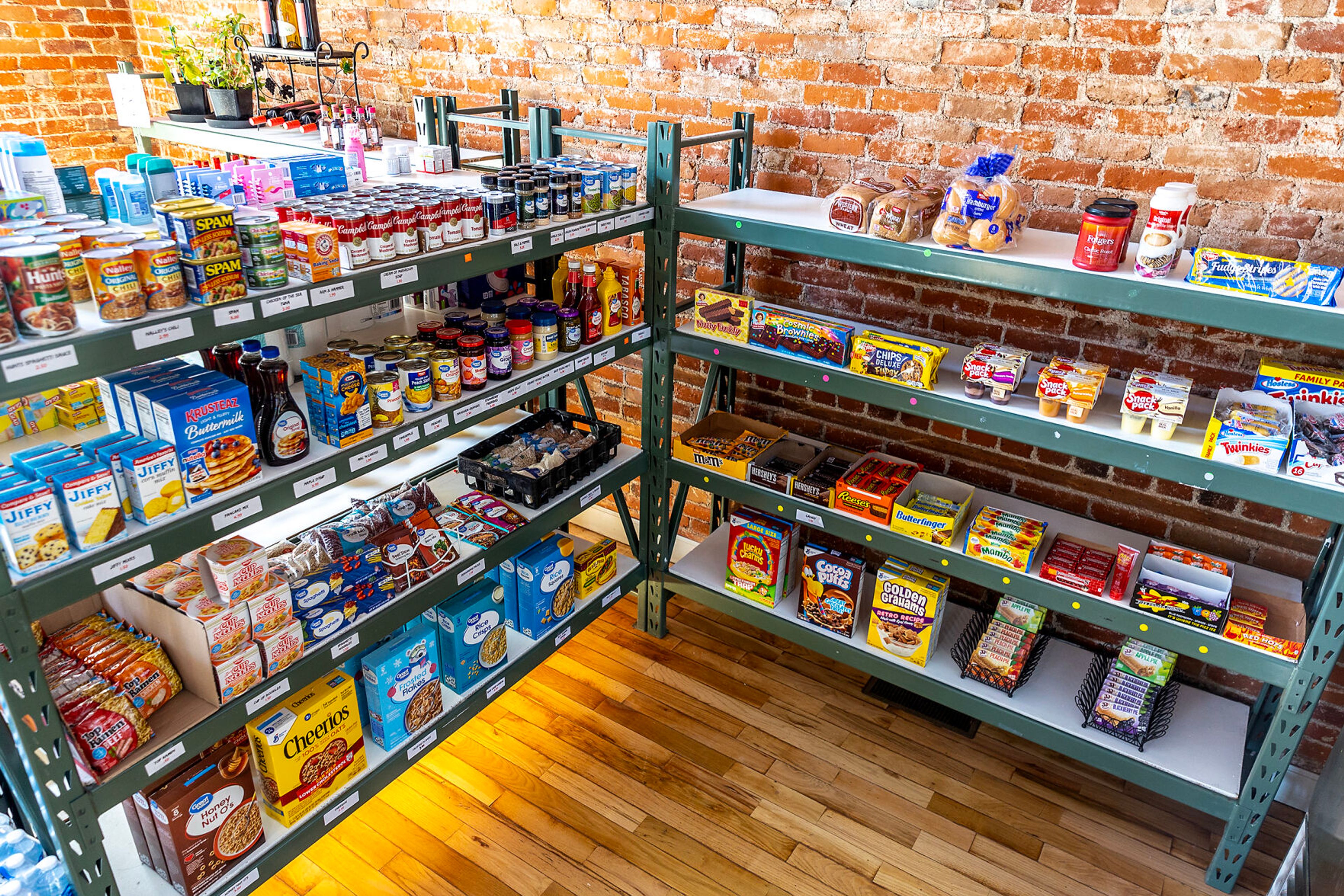 Various grocery items sit in shelves Wednesday at Uniontown General.