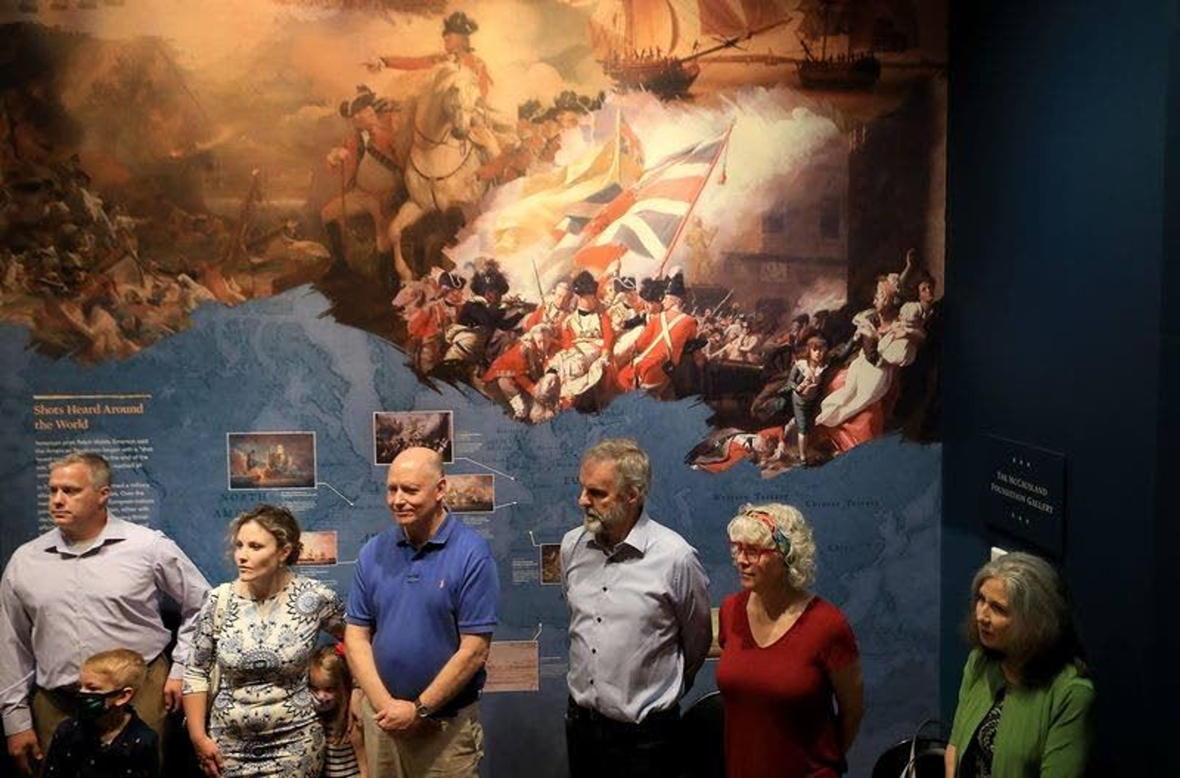 Left to right, Brian Driskell, Henry Driskell, Emily Driskell, Abigail Driskell, Stephen Balderston, David Edge, Aileen Edge and Cecilia Balderston wait for the unbox of artifacts at the Museum of the American Revolution in Philadelphia, Pa. on June 16.