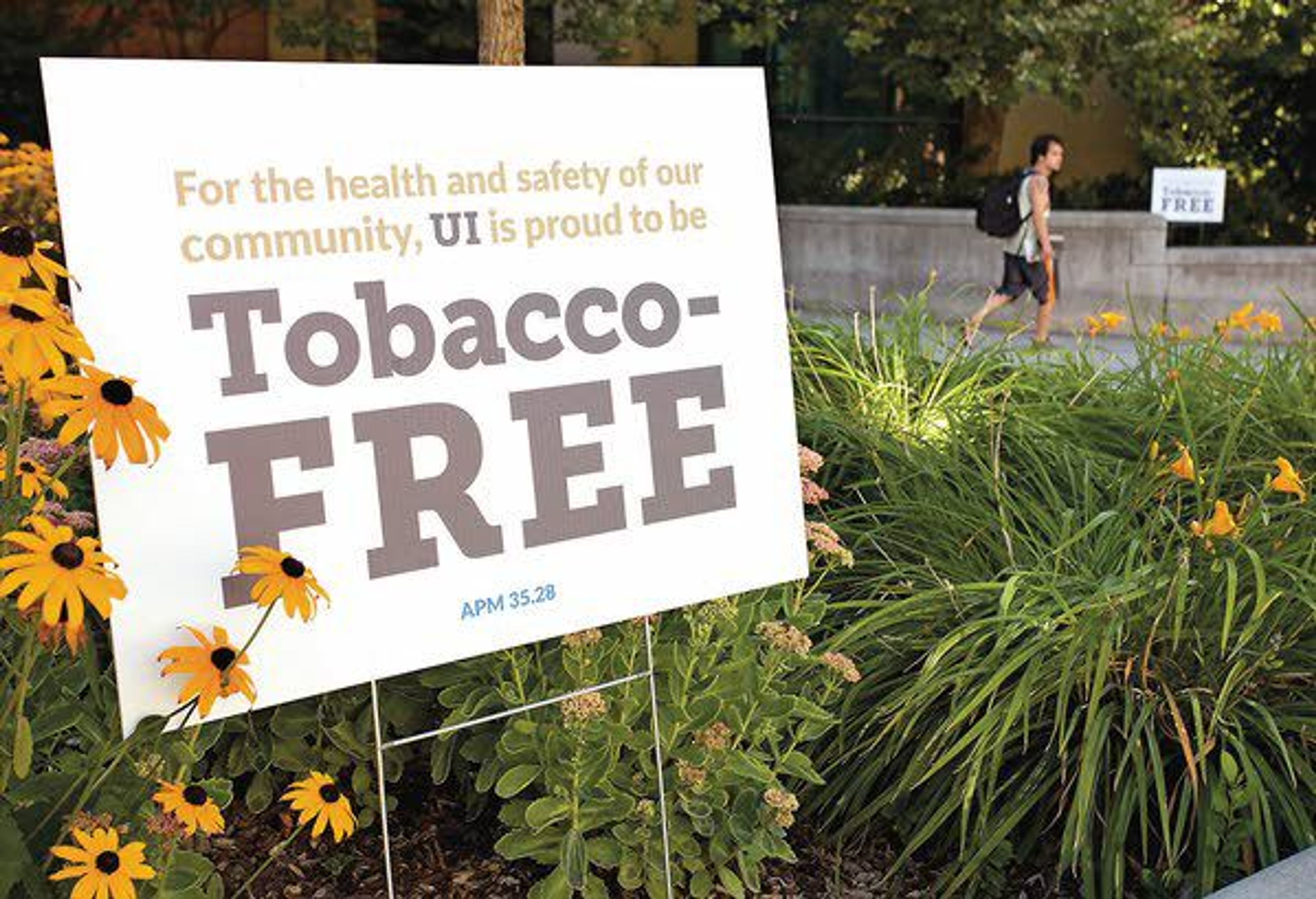 Signs remind students Wednesday the University of Idaho now has a tobacco-free campus.