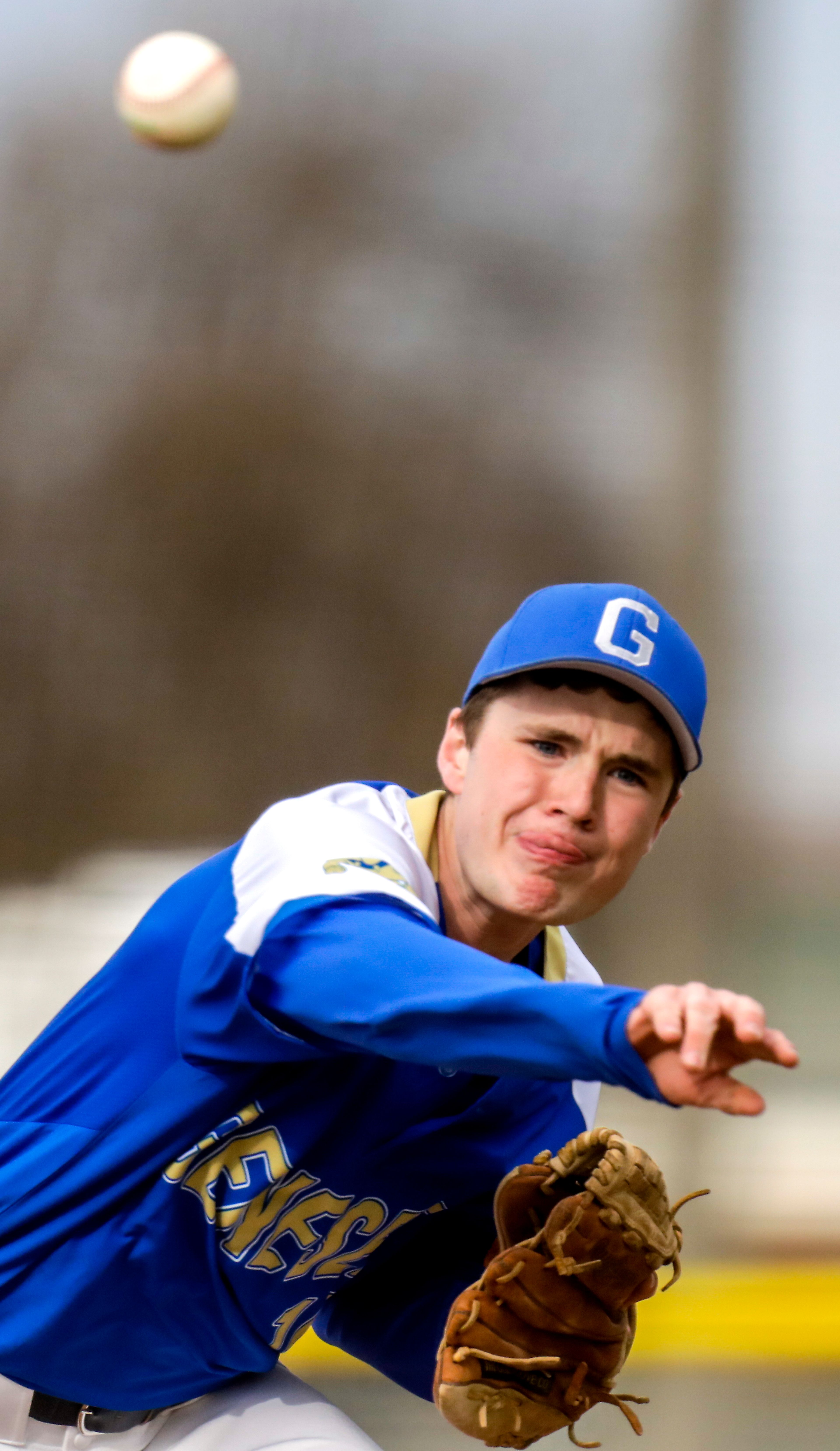 Genesee pitcher Derek Burt throws a pitch against Colton in Genesee on Monday.