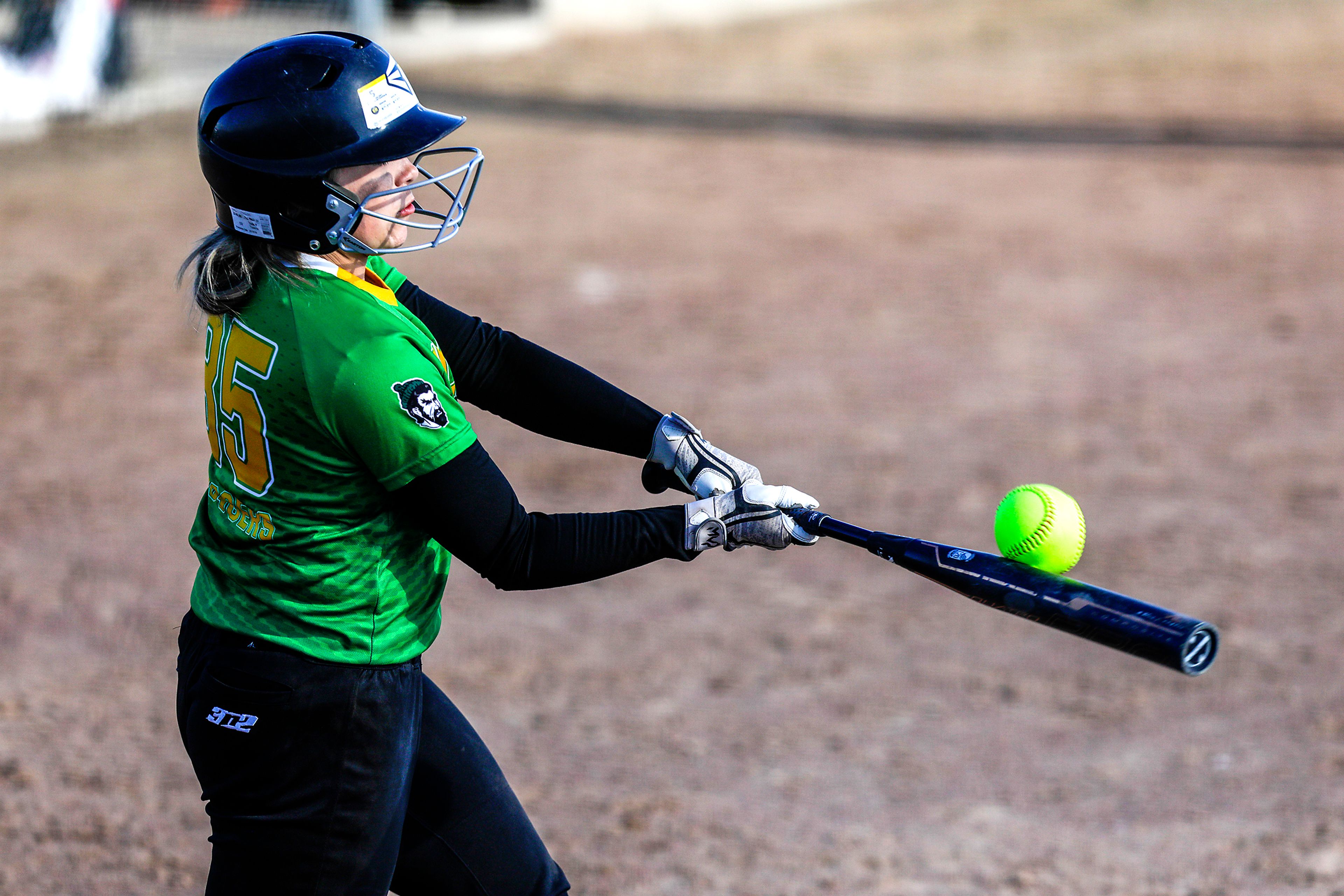 Potlatch High's Kaylen Hadaller connects with the ball against Kendrick. Potlatch defeated Kendrick 12-11 in the Class 1A district final in Genesee on Wednesday.