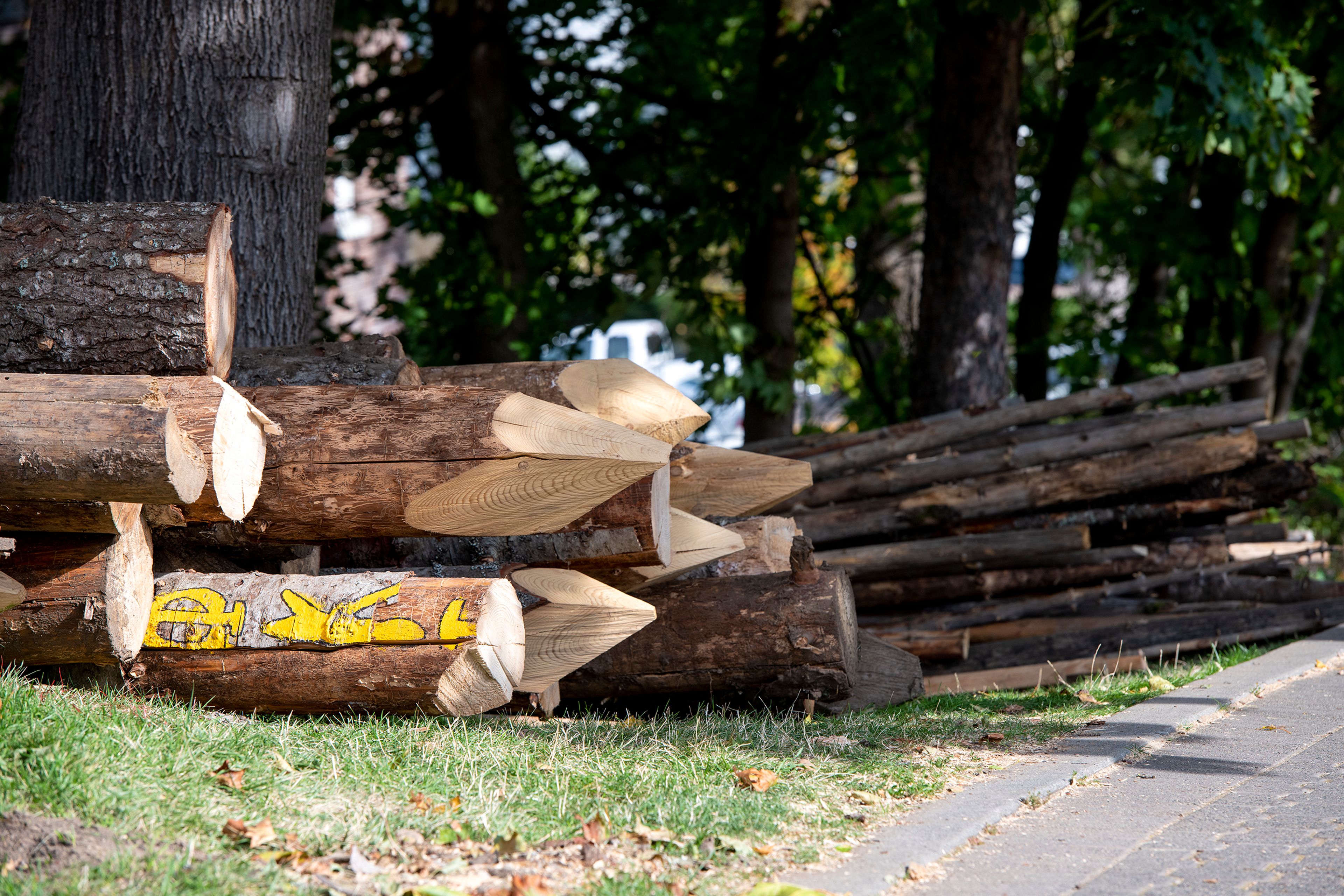 Remnants from Phi Kappa Tau’s “49ers Fort” lie in front of the fraternity house at the University of Idaho in Moscow on Monday. The fort was built to raise money for the fraternity’s philanthropy.