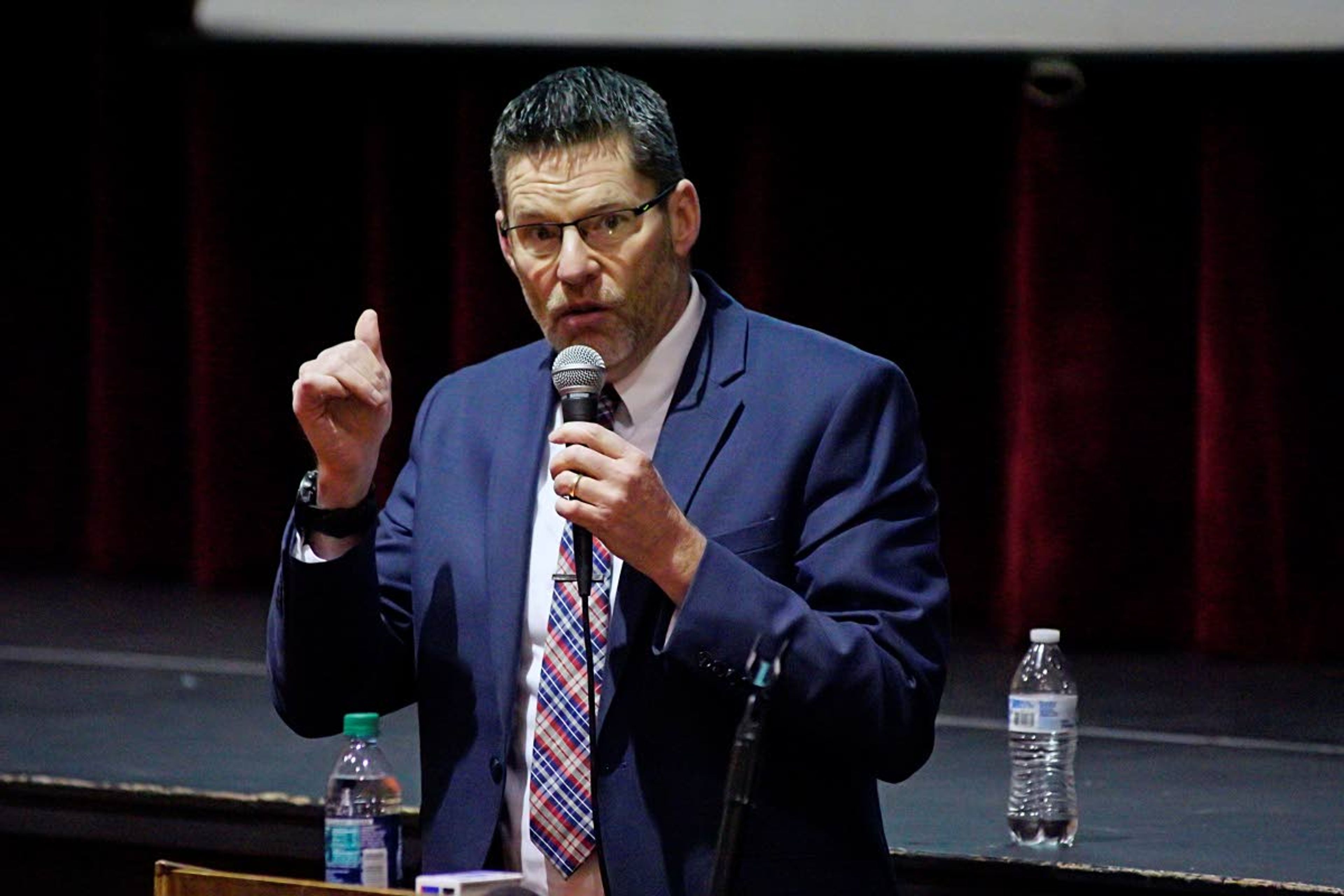 Coeur d'Alene School District Superintendent Dr. Steven Cook, who moderated the Moscow School Board's listening session Tuesday night, goes over the ground rules before opening the floor to comments.