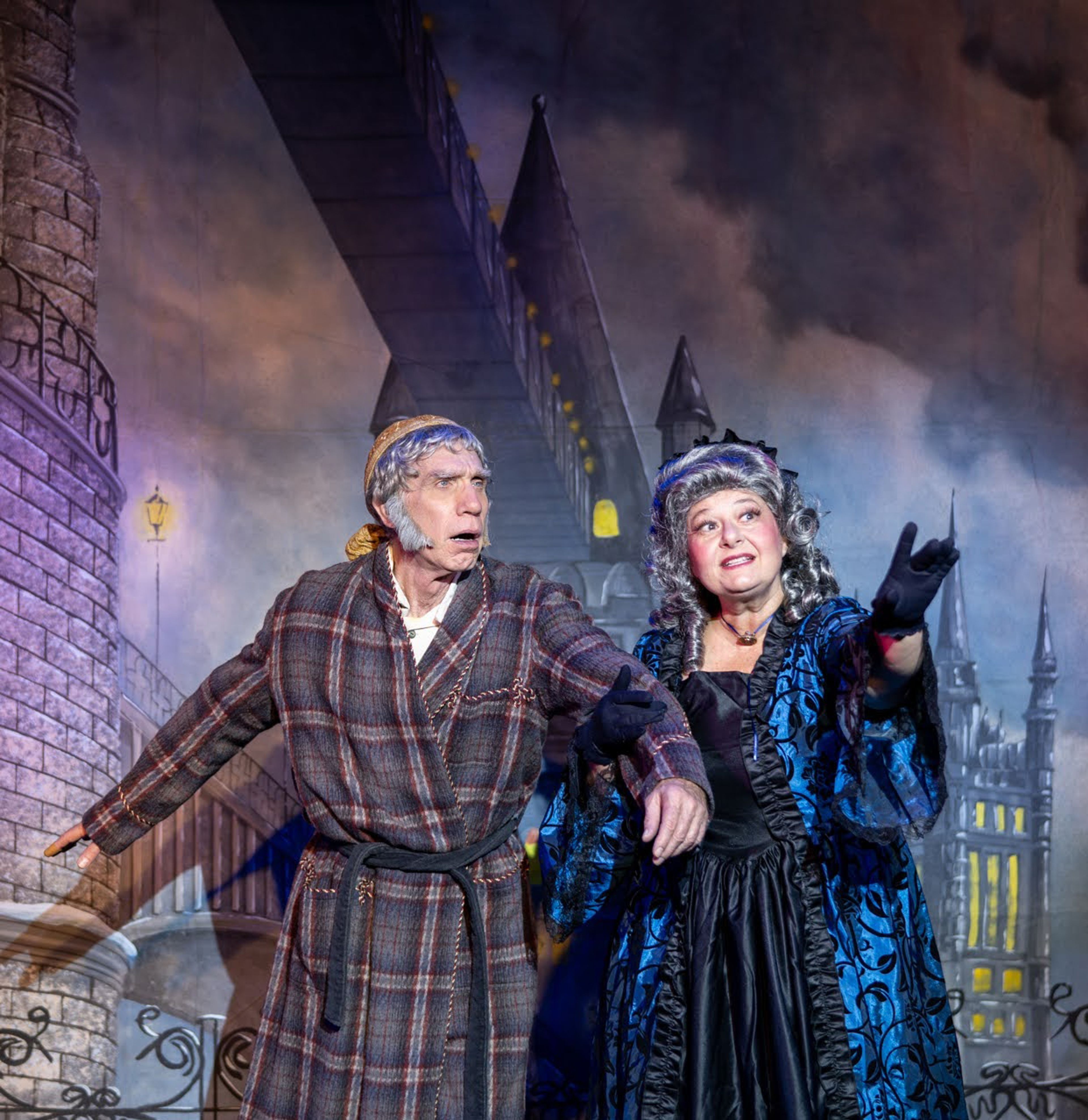 Jonathan Fluck, of New York City, and Tina McClure, of Moscow, appear in a scene from "Scrooge! The Musical," opening tonight at Regional Theatre of the Palouse in Pullman.