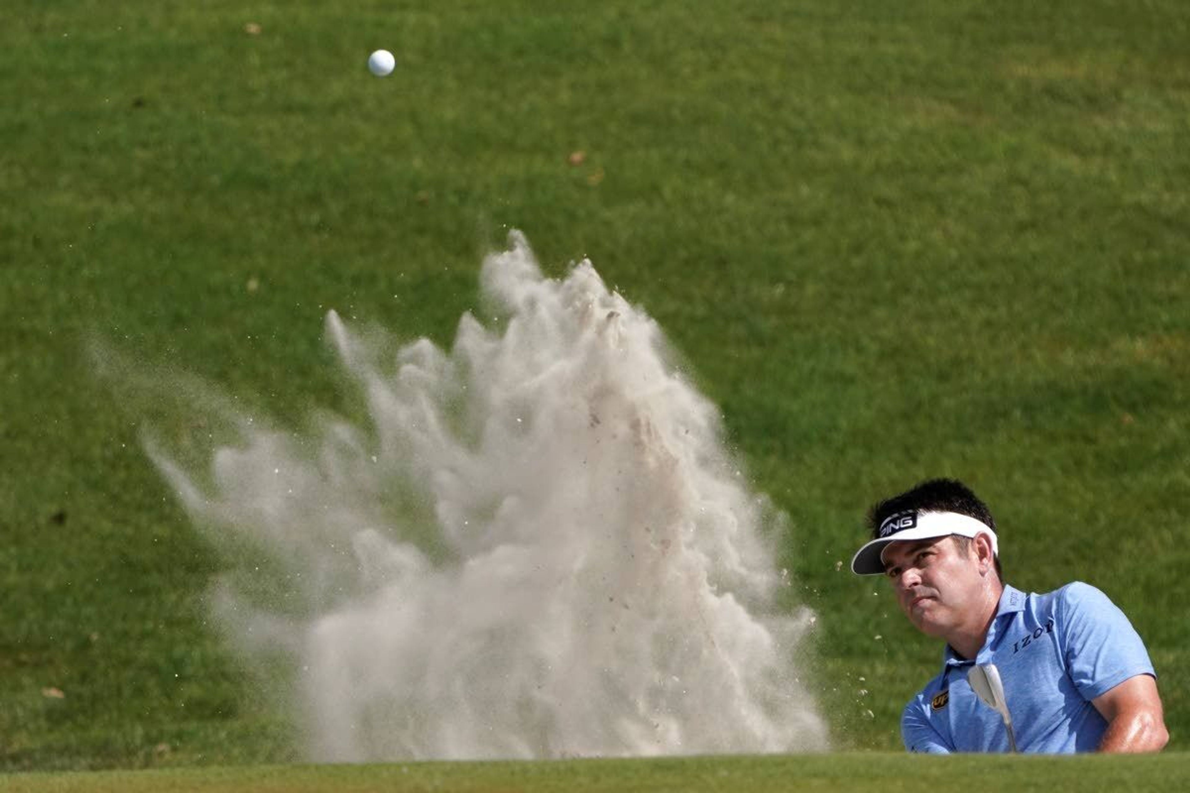 Louis Oosthuizen, of South Africa, works on the sixth hole during the third round at the PGA Championship golf tournament on the Ocean Course, Saturday, May 22, 2021, in Kiawah Island, S.C. (AP Photo/Chris Carlson)