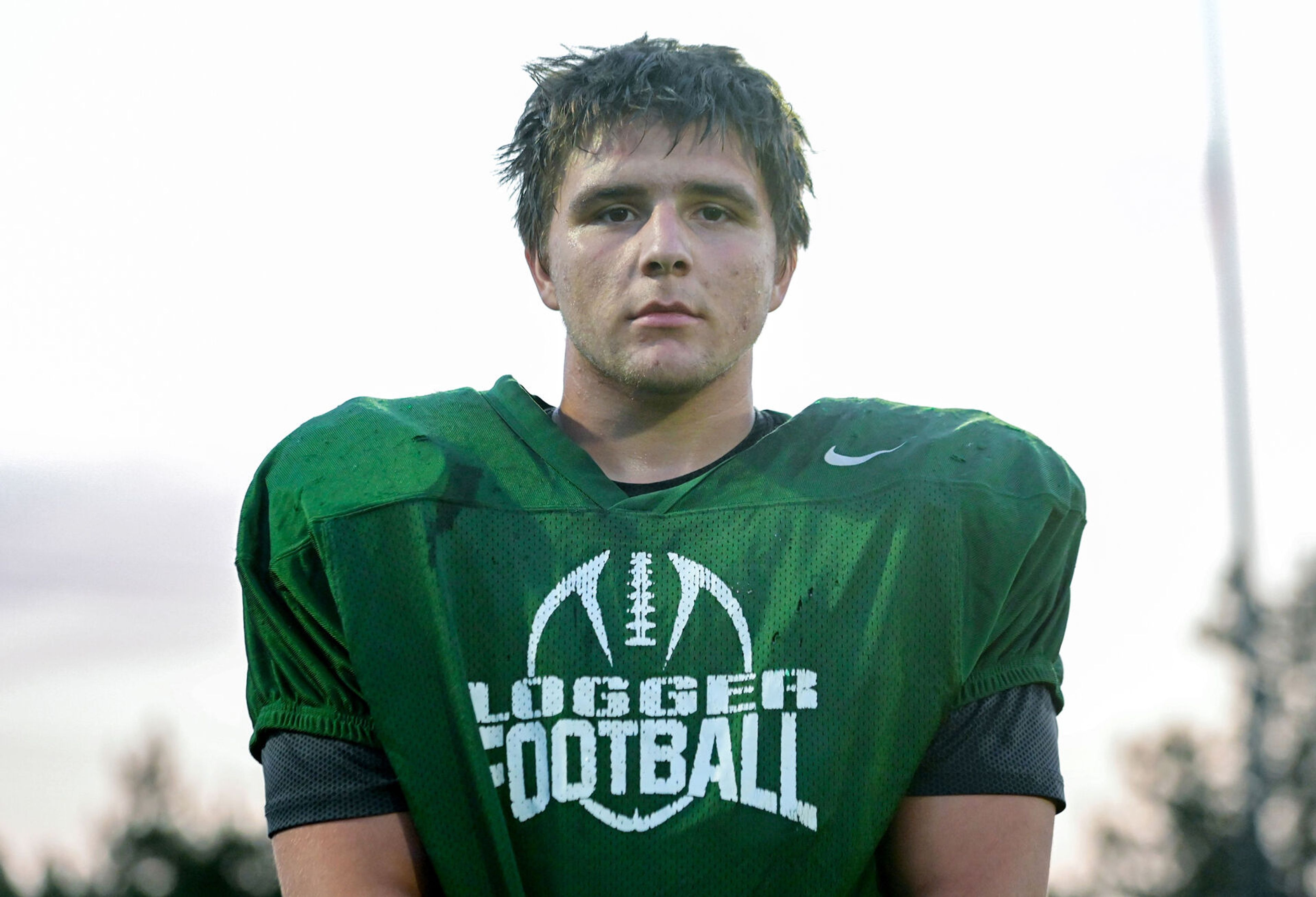 Potlatch junior defensive end and left guard Jacob Keck at practice on Tuesday.