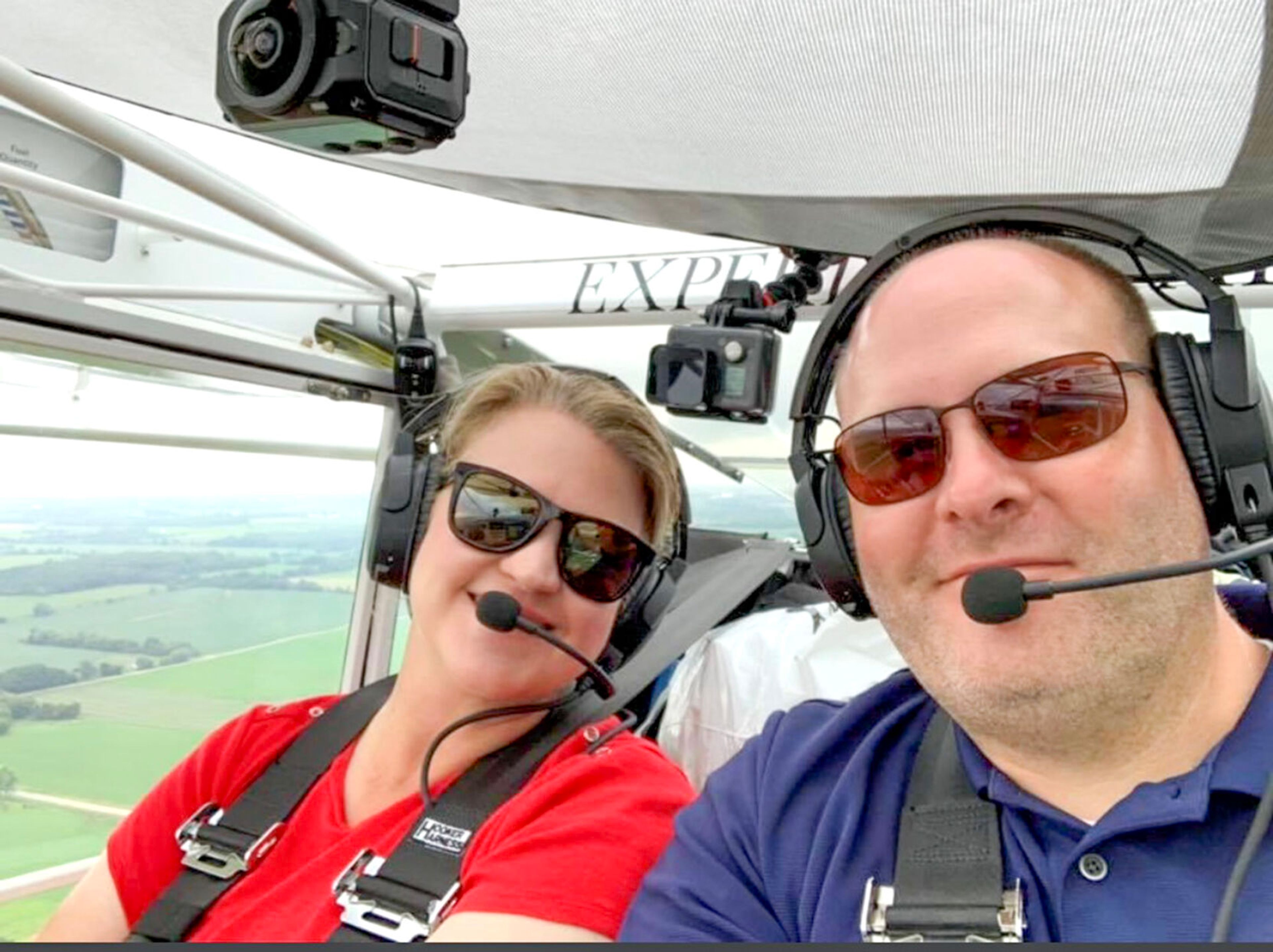 Kristen Blackburn and Brandon Petersen are pictured riding in Brandon’s plane.