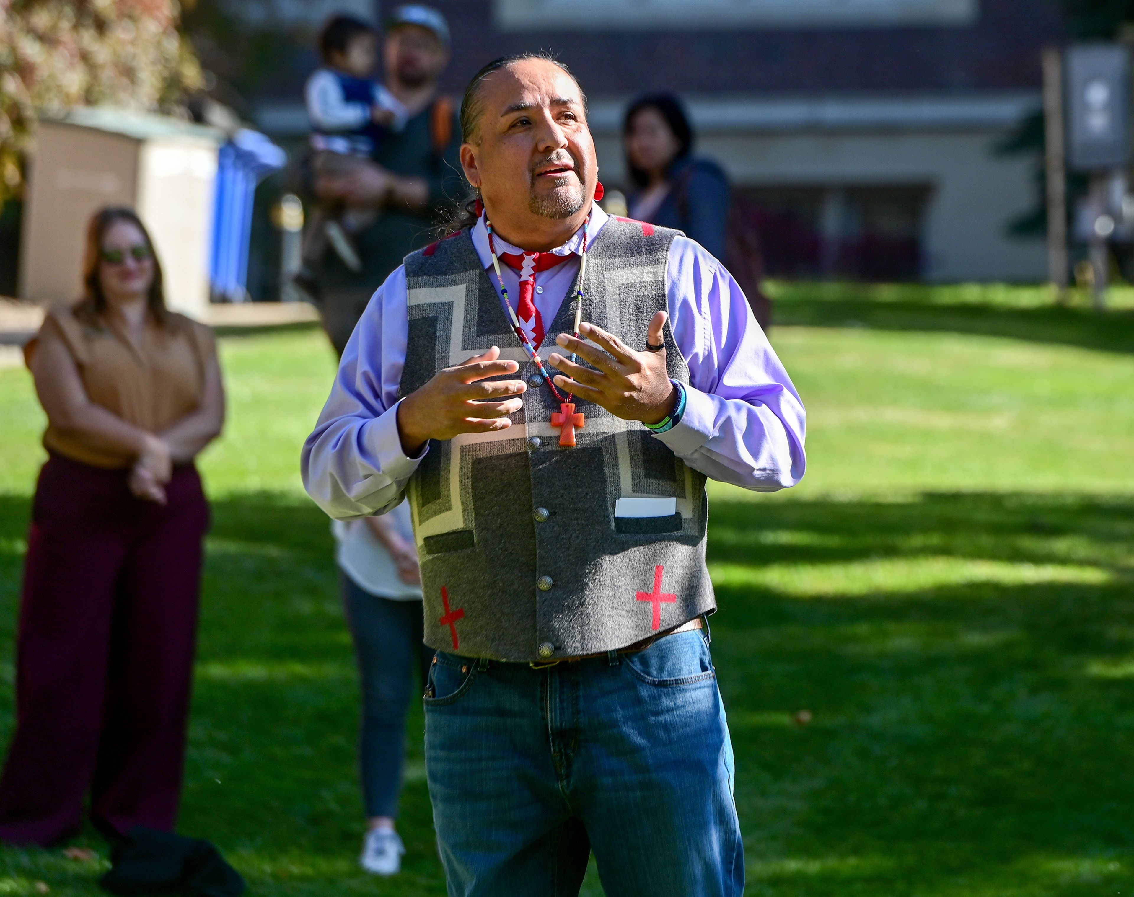 Steven Martin, director of the University of Idahos Native American Student Center, speaks at an NASC Indigenous Peoples Day event Monday on campus in Moscow.