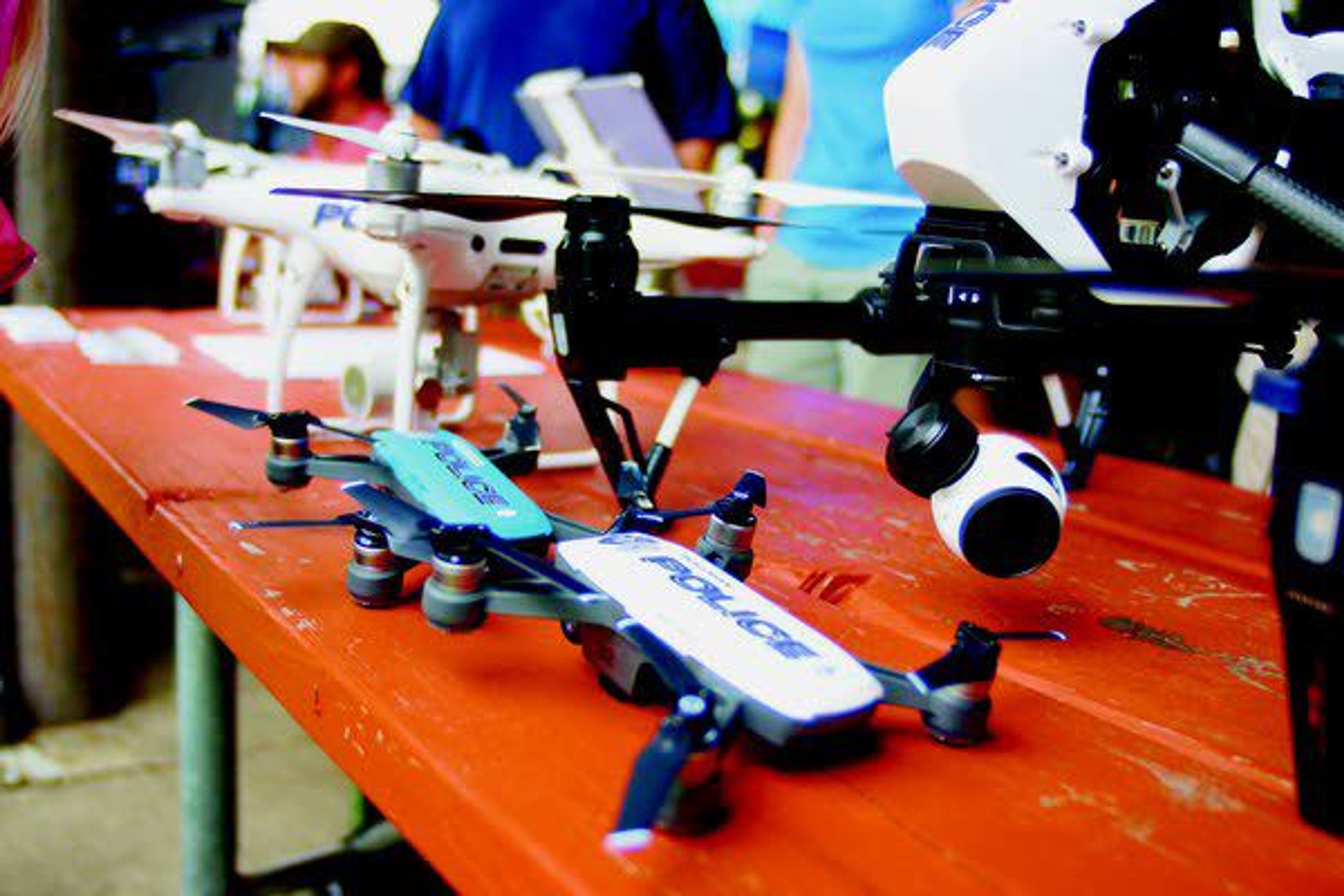 Pullman Police Department drones sit on display at Kruegel Park on Saturday morning.