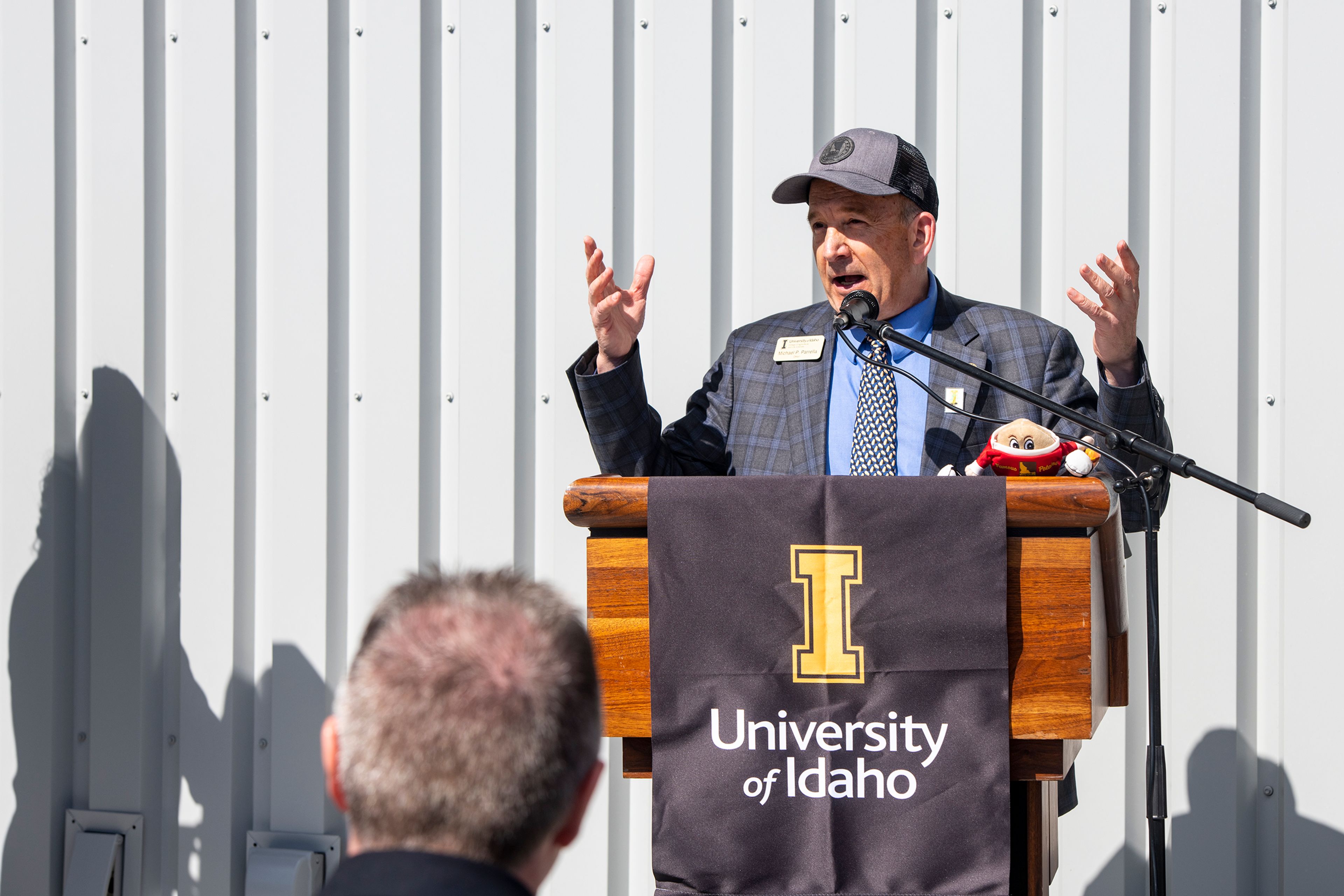 Dean Michael Parrella of the College of Agriculture and Life Sciences speaks to a crowd during the grand opening of the University of Idaho’s new Seed Potato Germplasm Laboratory on Tuesday afternoon in Moscow.