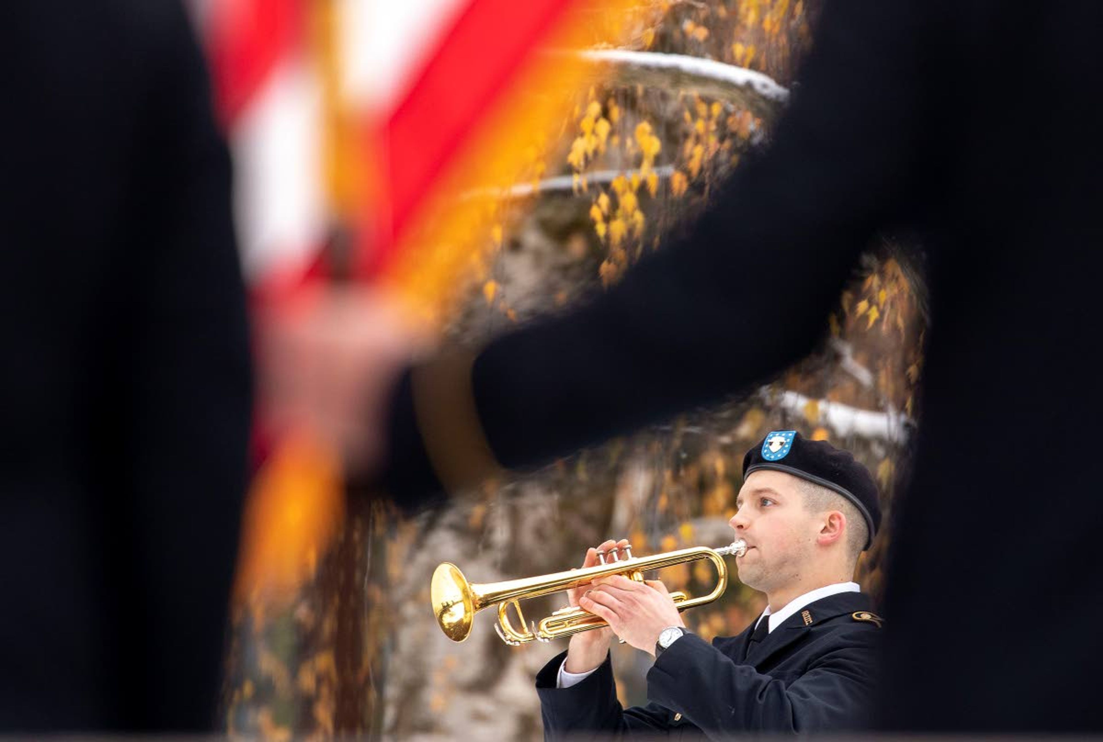 Army ROTC cadet Nathan Eisenhower plays “Taps” during a University of Idaho Veterans Day ceremony on Wednesday in Moscow.