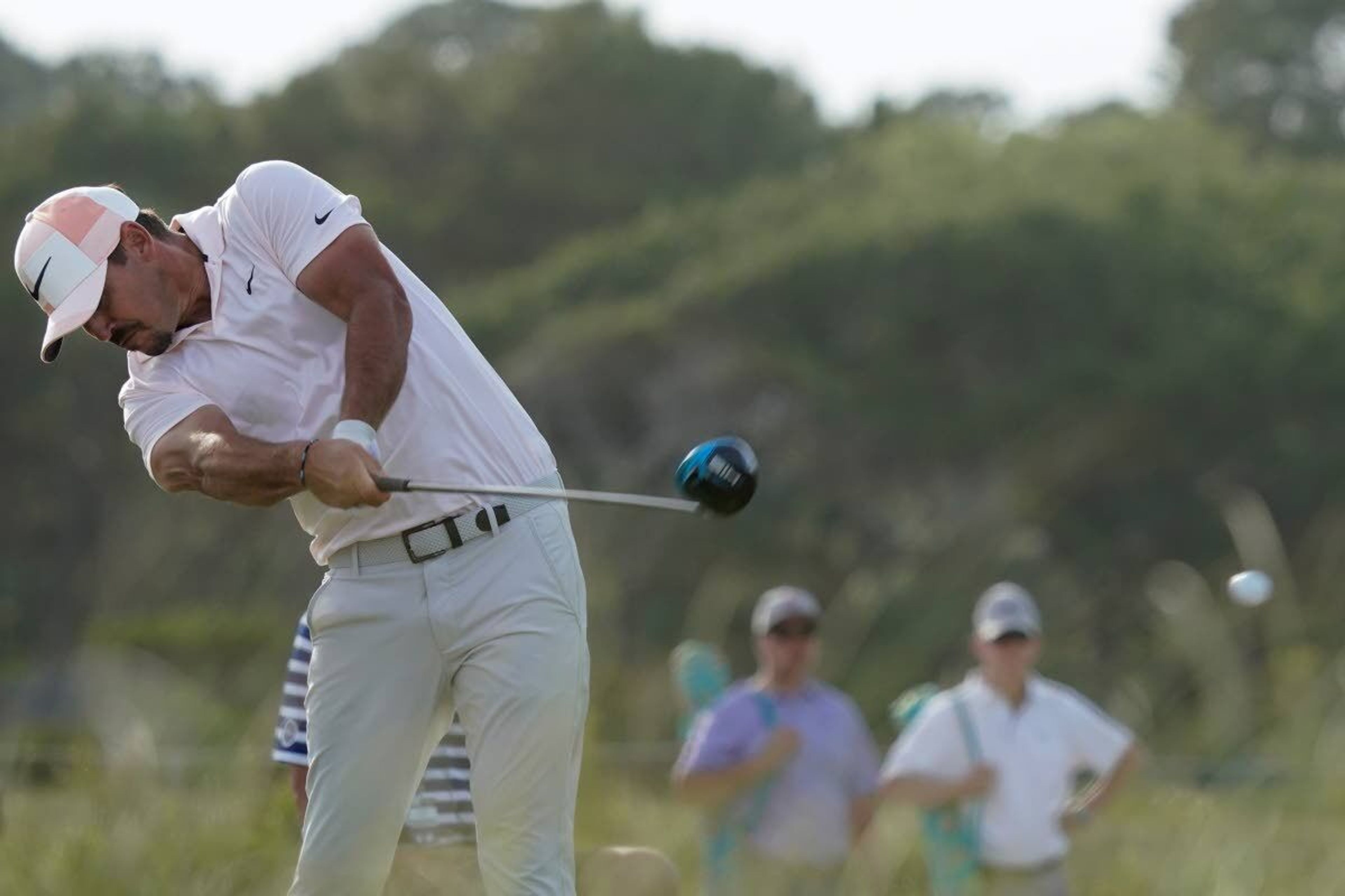 Brooks Koepka works on the 16th hole during the third round at the PGA Championship golf tournament on the Ocean Course, Saturday, May 22, 2021, in Kiawah Island, S.C. (AP Photo/Matt York)