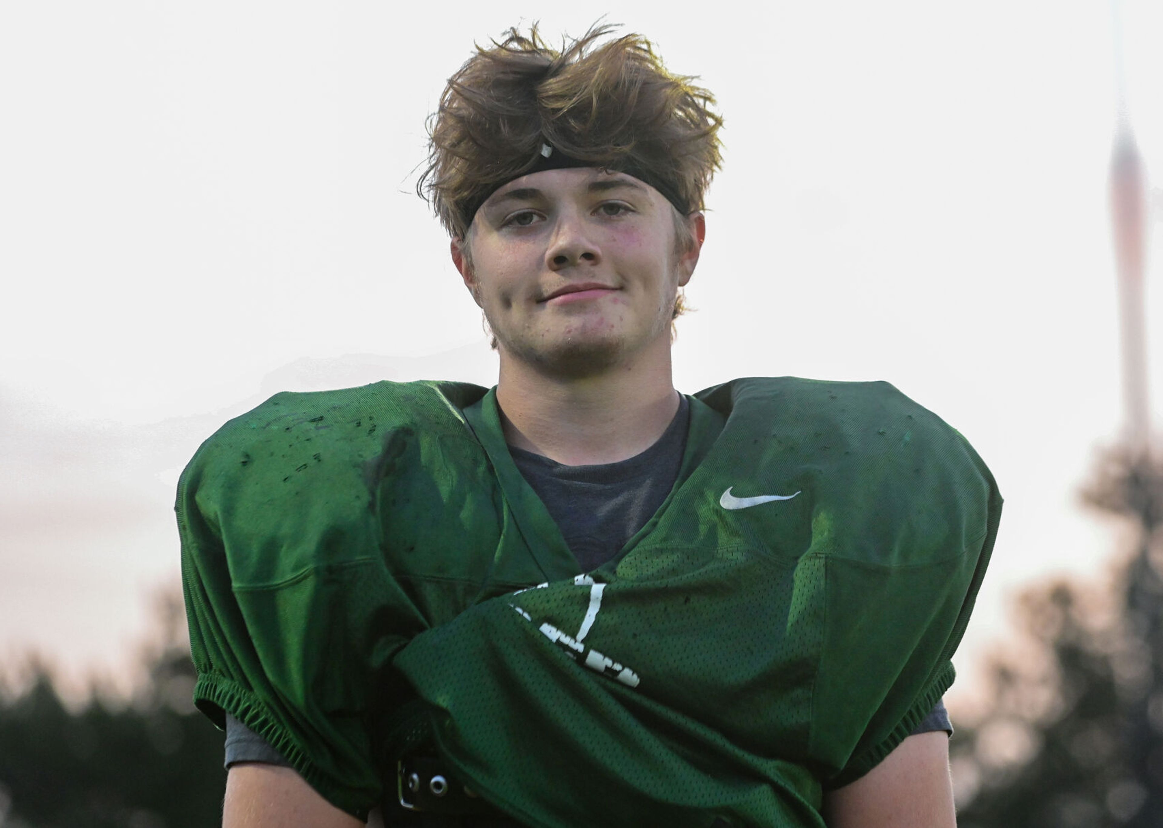 Potlatch senior right guard, defensive end and place kicker Tanner Garrels at practice on Tuesday.