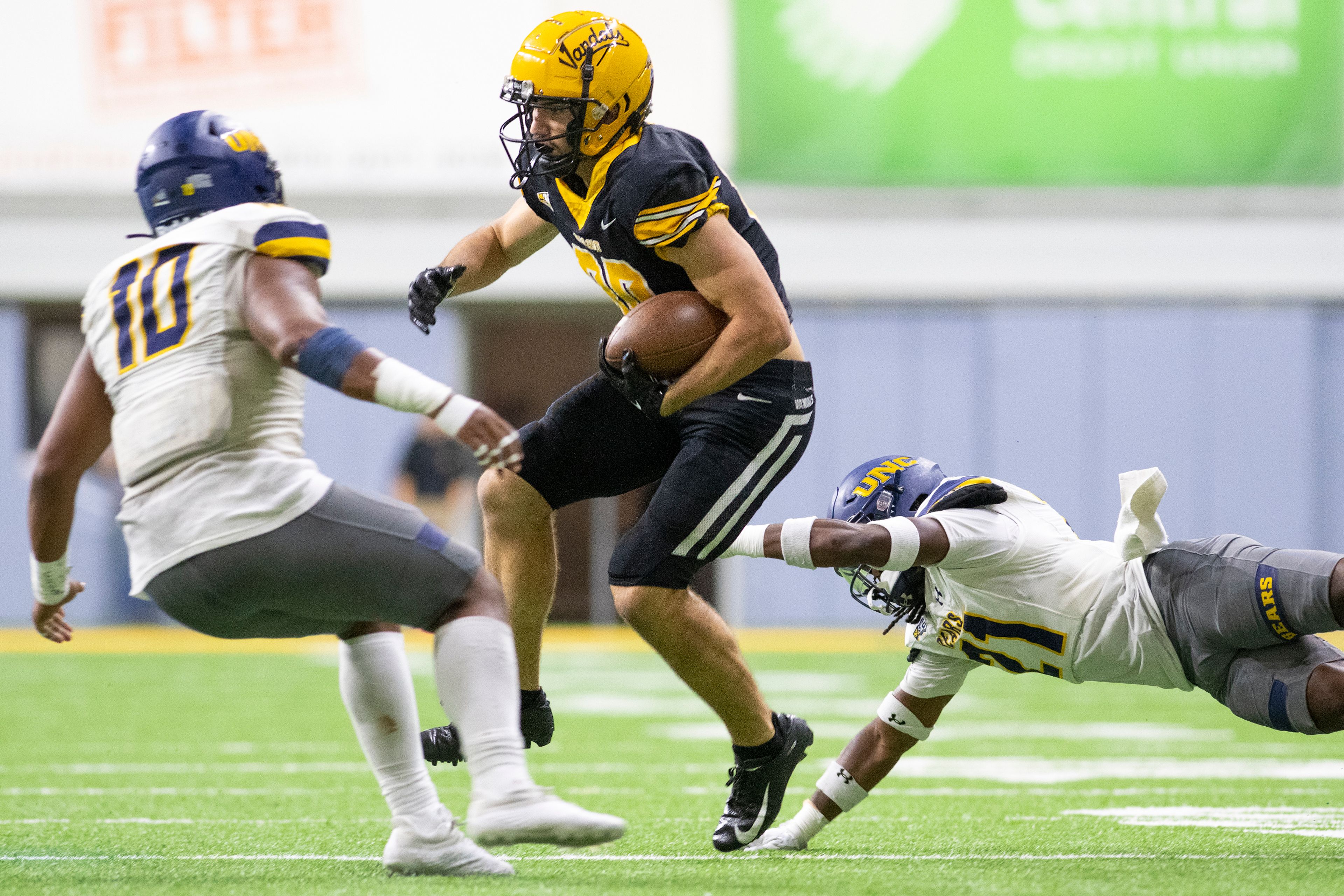 Idaho Vandals wide receiver Hayden Hatten (80) rushes the ball upfield after making a Northern Colorado Bears defender miss a tackle during the third quarter of a Big Sky Conference football game at the Kibbie Dome in Moscow on Saturday.