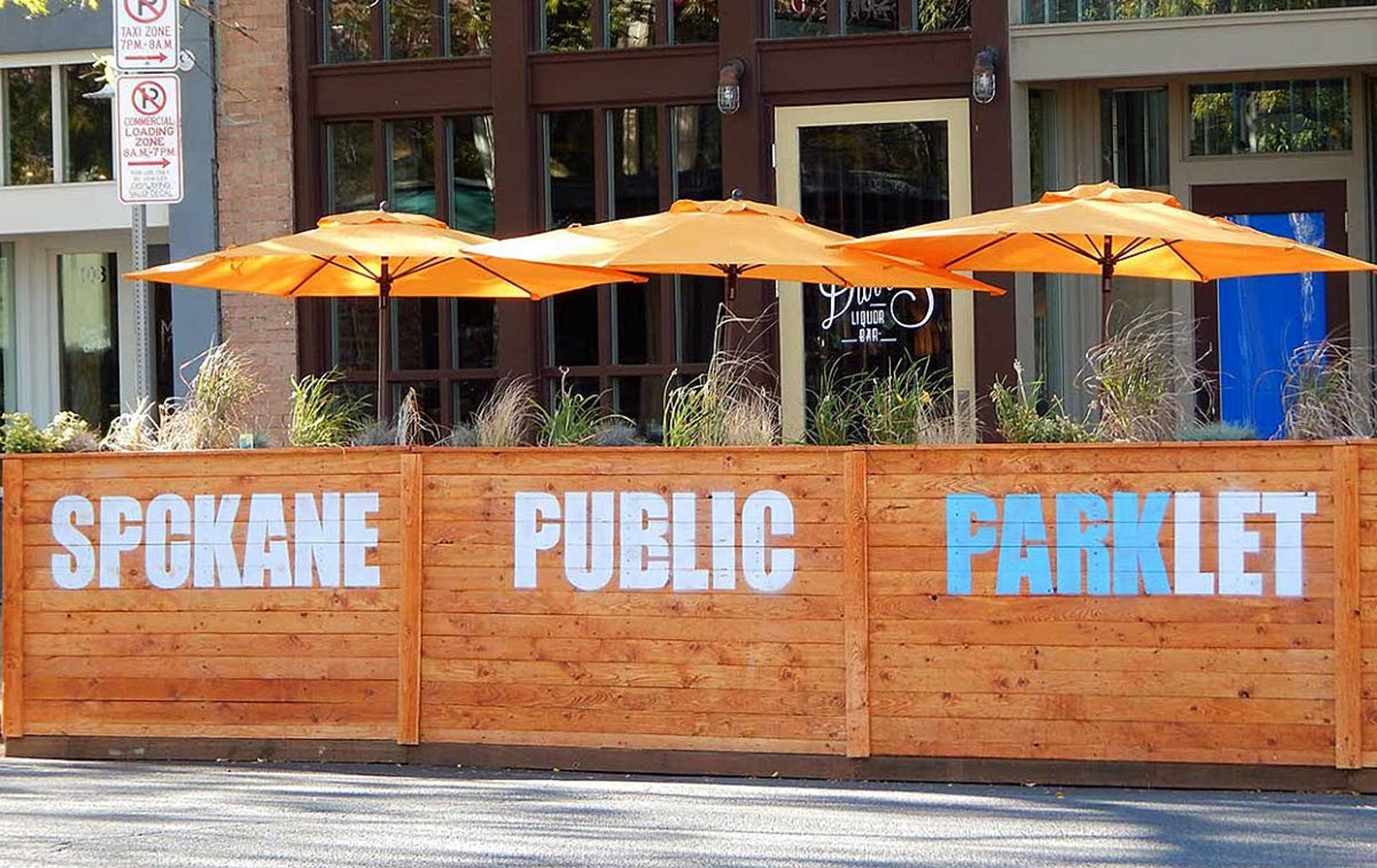 This parklet in downtown Spokane is an example of what Pullman is considering on East Main Street.