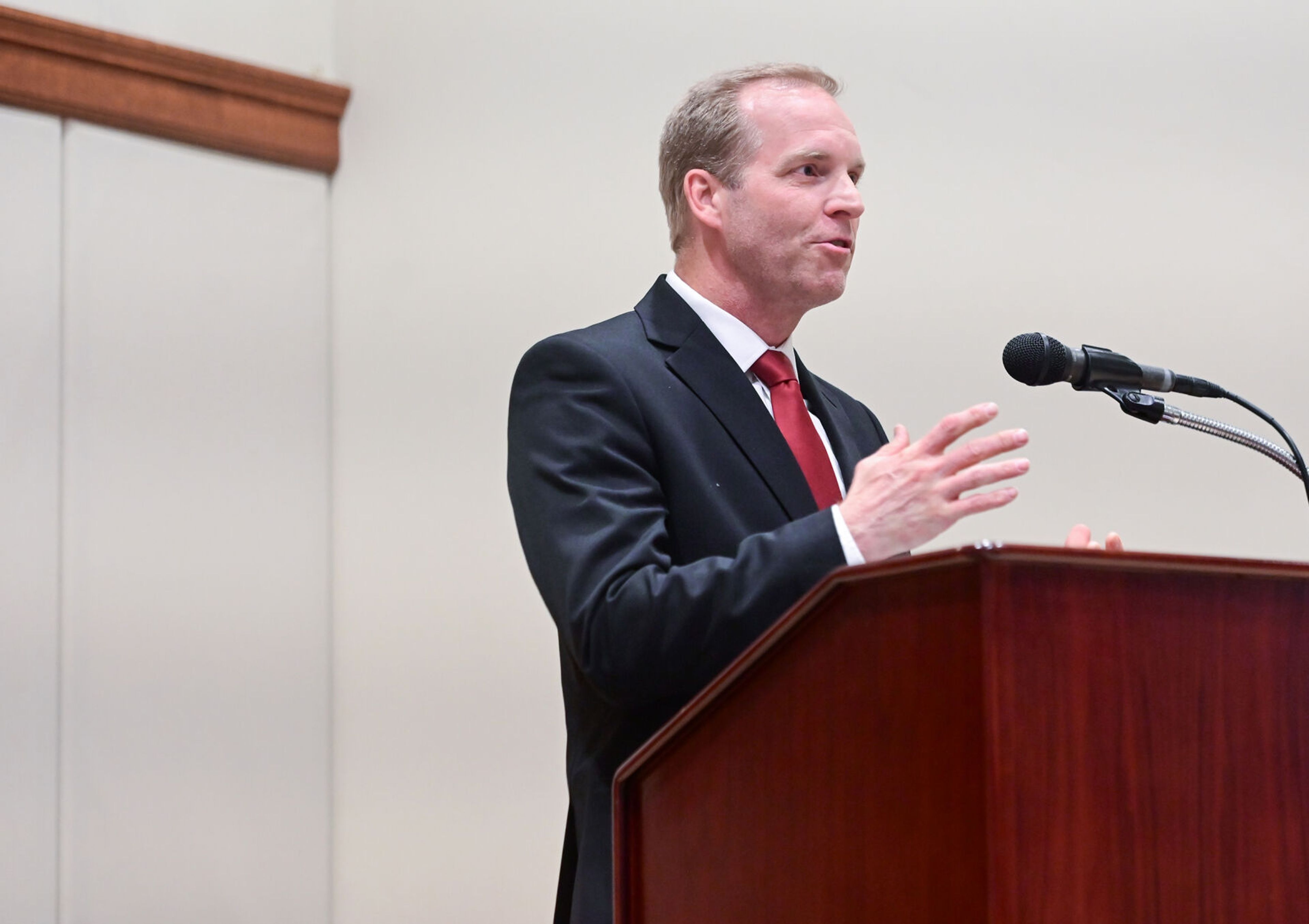 FBI Special Agent Bryant Gunnerson speaks on his work on hate crimes and civil rights violations Monday at a United Against Hate summit Monday at the 1912 Center in Moscow.