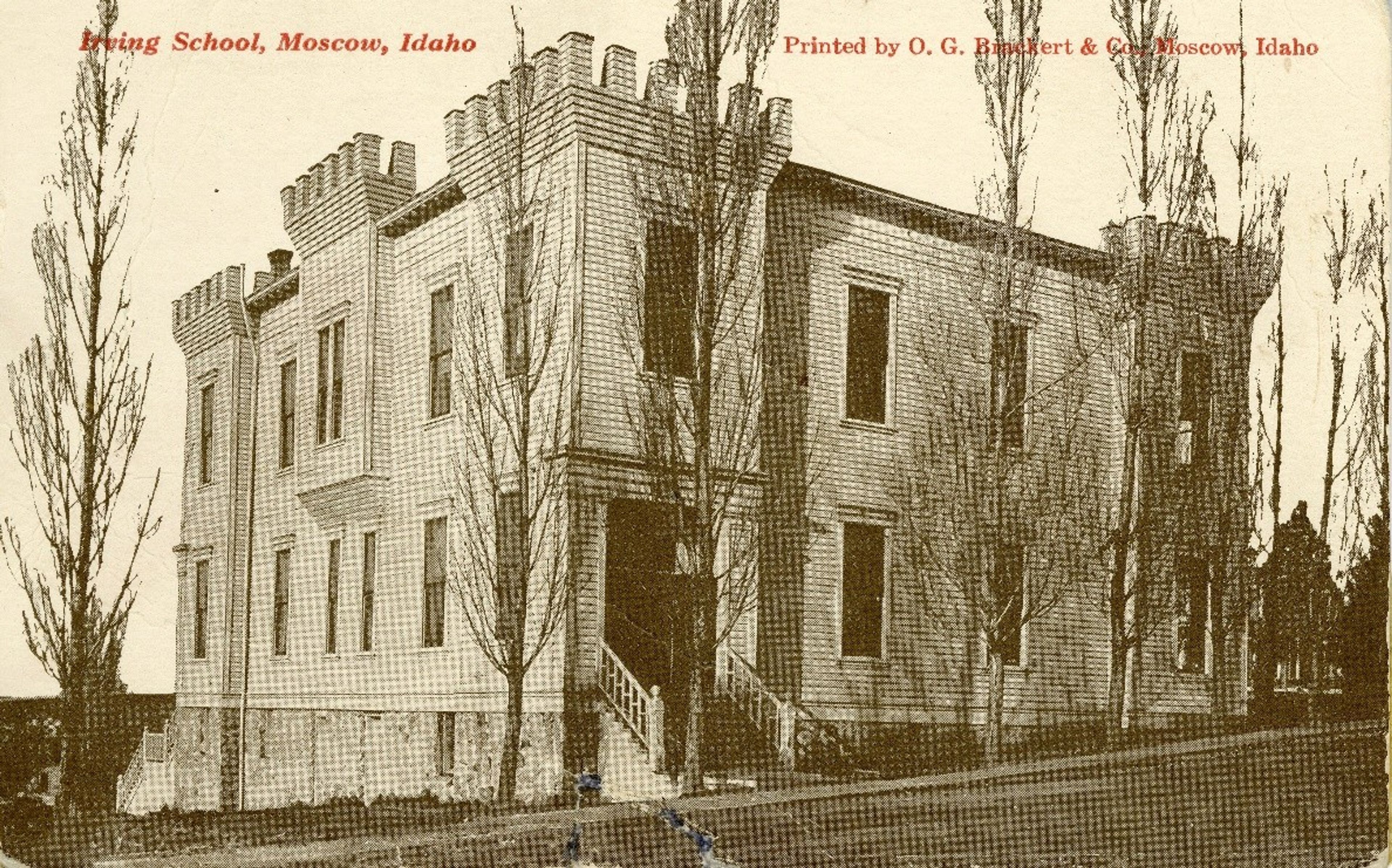 The original 1884 school building. LCHS Photo: 01-06-345. The 1889 addition to the Russell School. You can see the original building attached to the back of the structure. LCHS Photo 01-03-112. The Irving School, built in 1901. LCHS 01-06-370. The 1928 Russell School before its 1946 addition. LCHS Photo: 01-03-301.