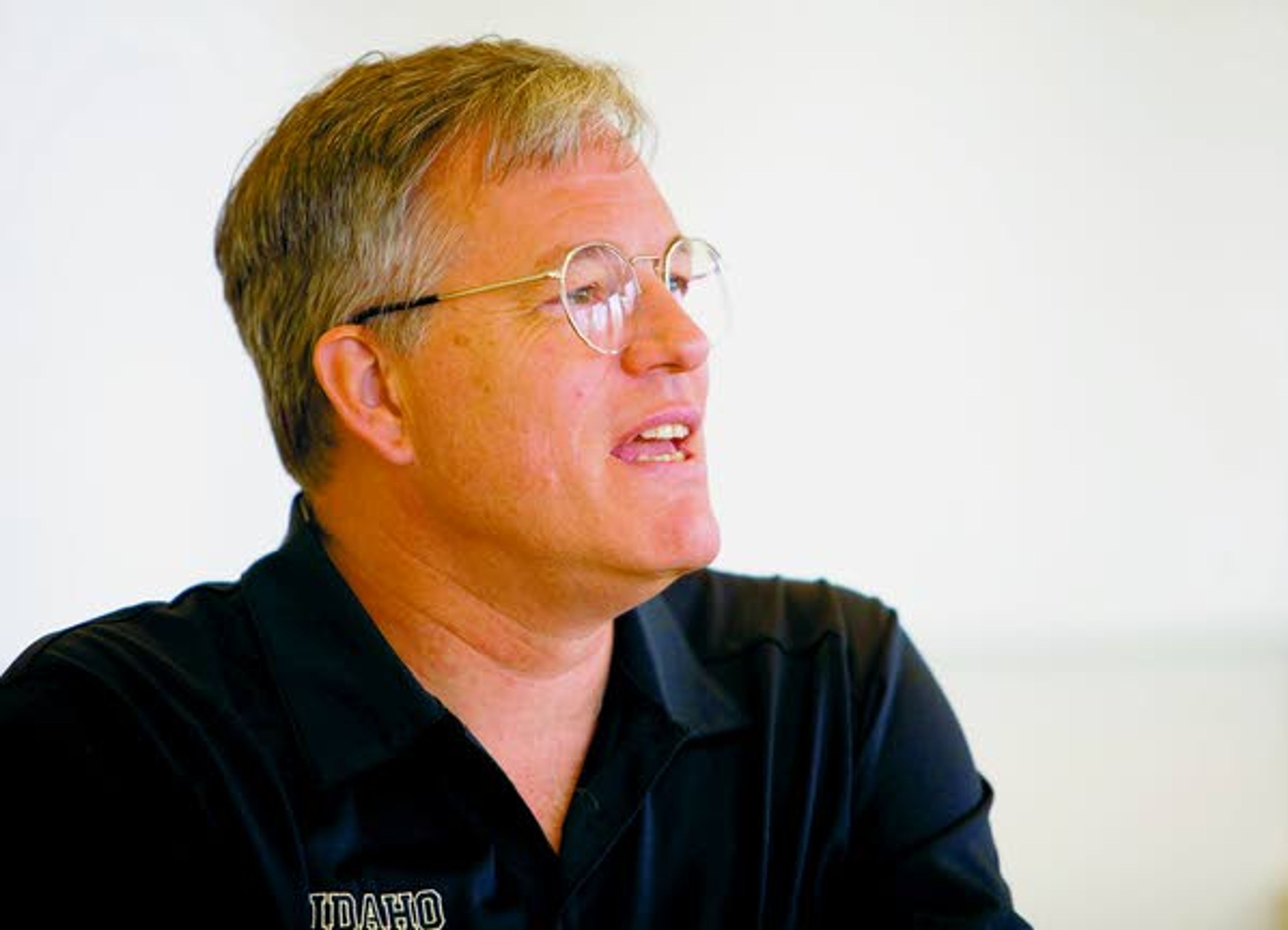 University of Idaho President Chuck Staben talks Friday during an interview in Moscow.