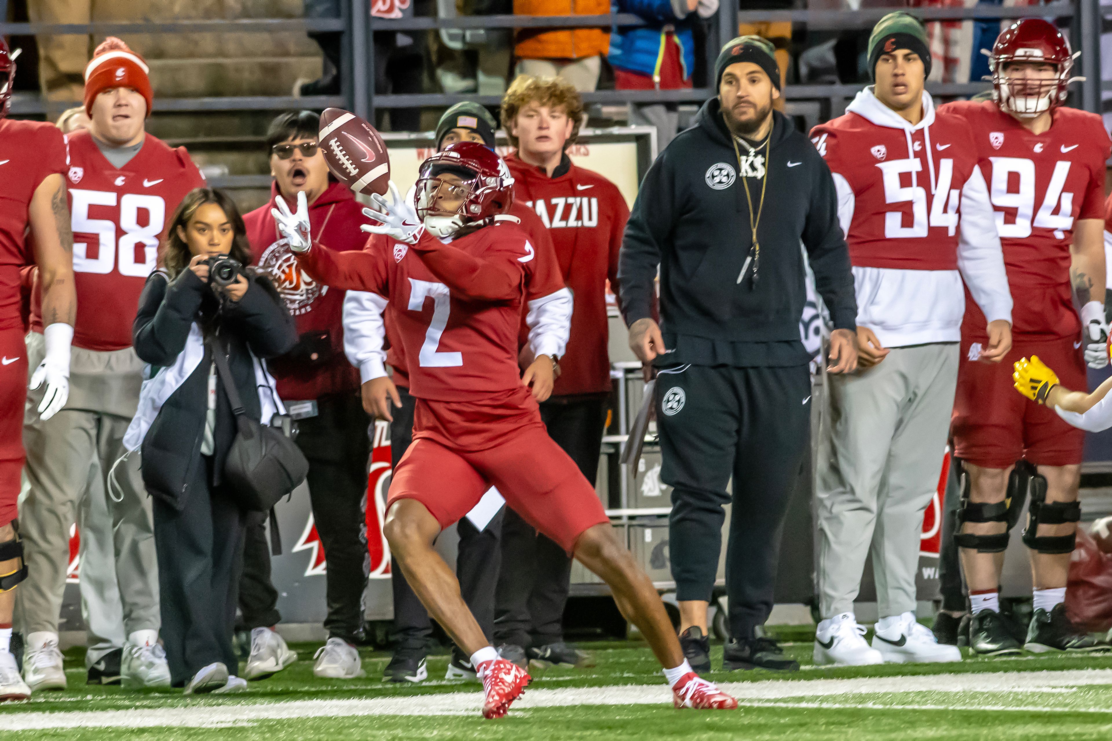 Washington State wide receiver Kyle Williams makes a catch but is ruled to have bobbled it against Wyoming during a quarter of a college football game on Saturday, at Gesa Field in Pullman. Wyoming defeated Washington State 15-14.