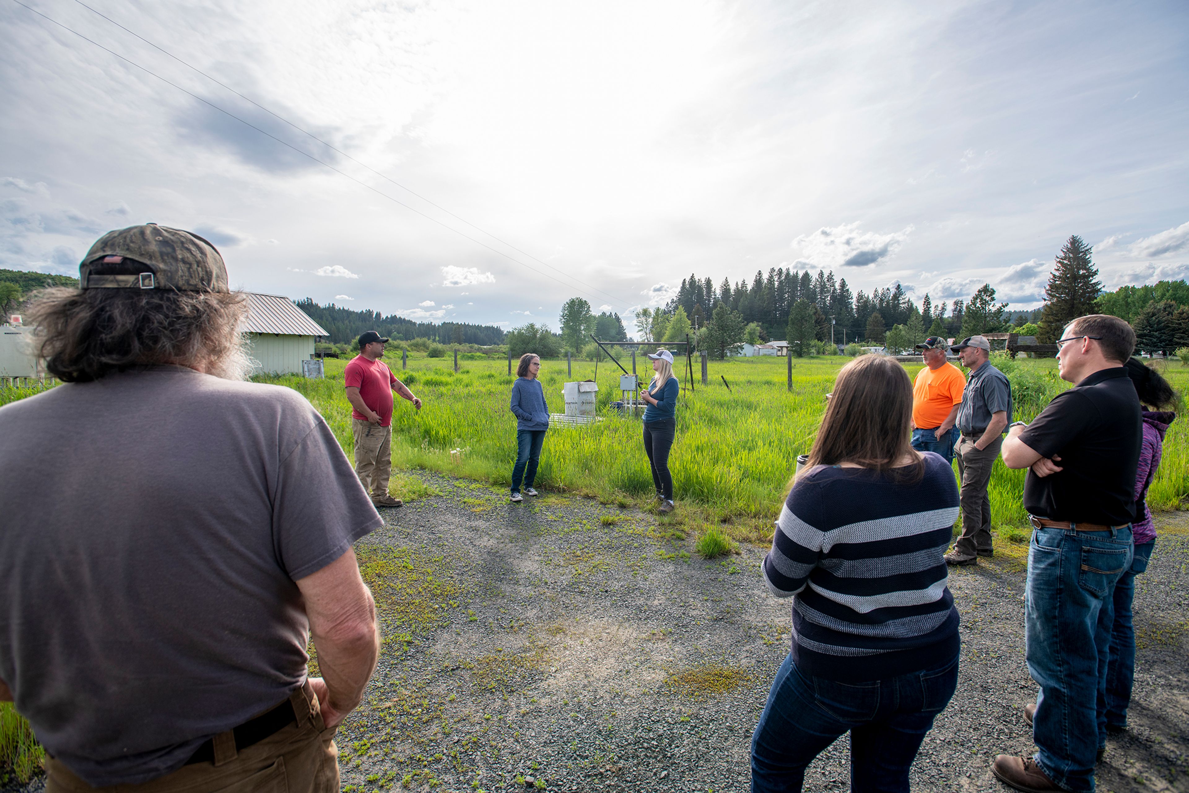 A group of Harvard residents, Hoodoo Water and Sewer District board members, Latah County officials and various organizations gather Wednesday to discuss solutions to Harvard’s failing sewage system.