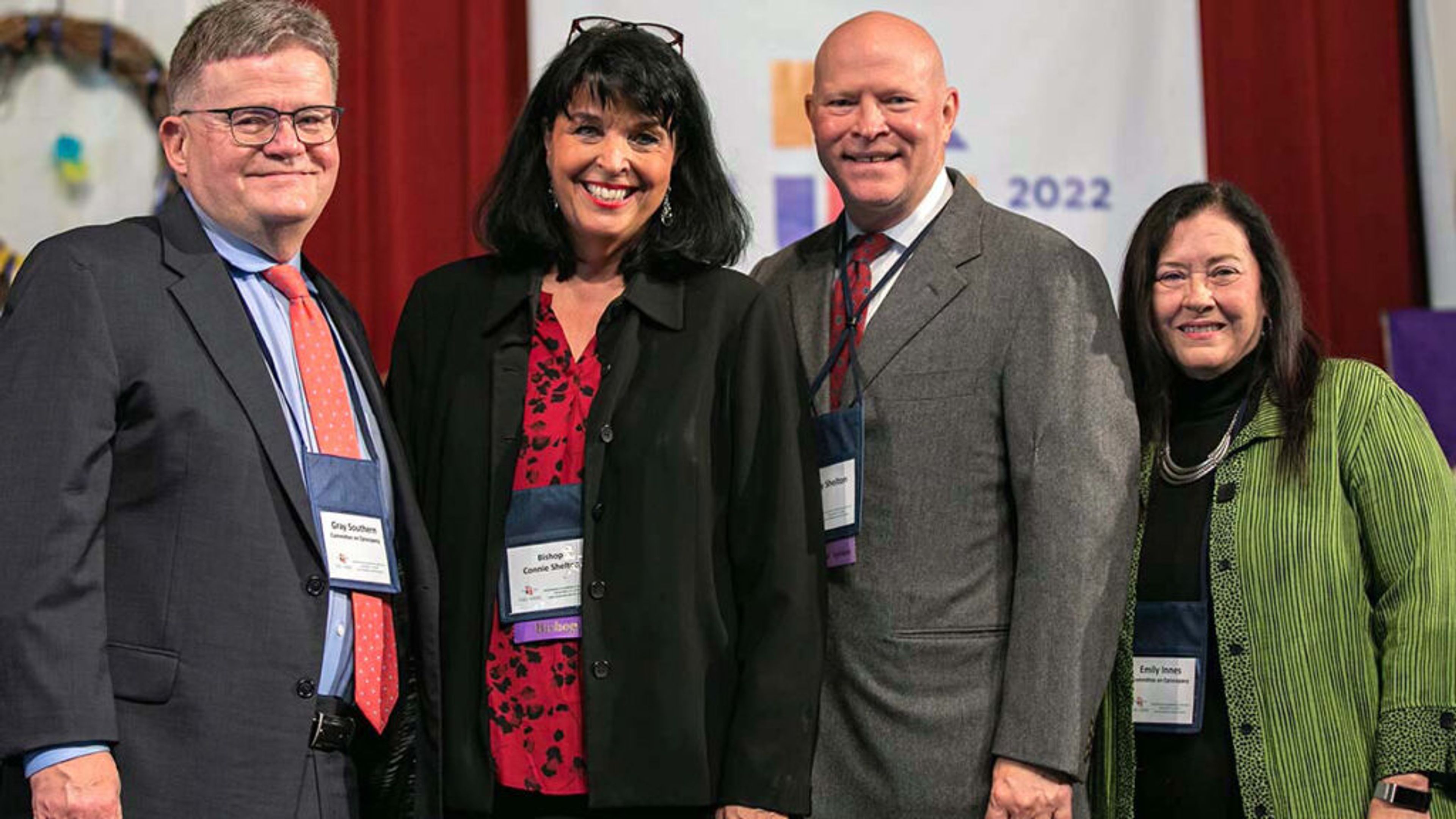 The Rev. Gray Southern of the Southeastern Jurisdictional Committee on Episcopacy is pictured at left with Bishop Connie Mitchell Shelton, the Rev. Joey Shelton and Emily Innes of the SEJ Committee on Episcopacy.