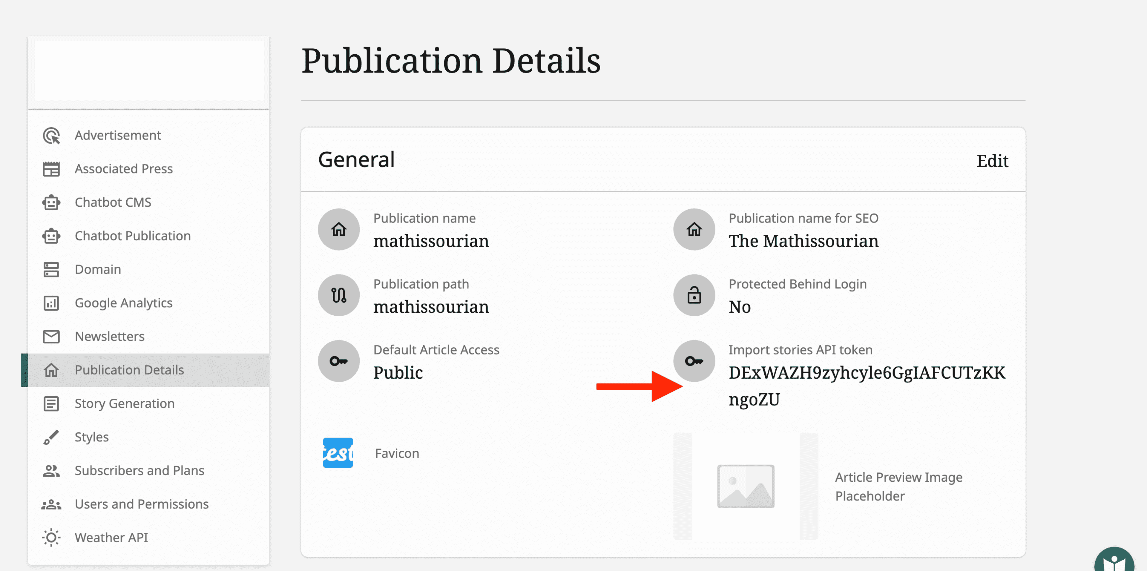 The auth token in the dashboard settings