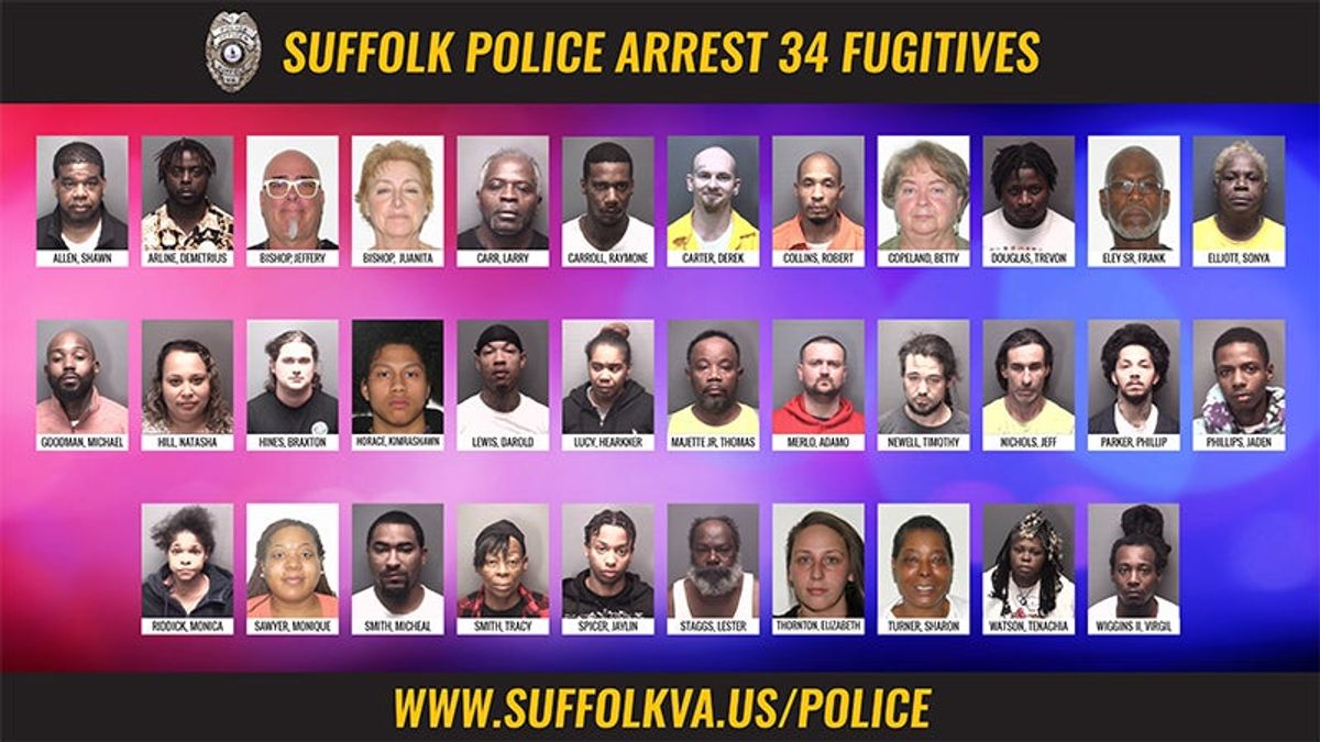 Suffolk Police arrest 34 in fugitive apprehension operation