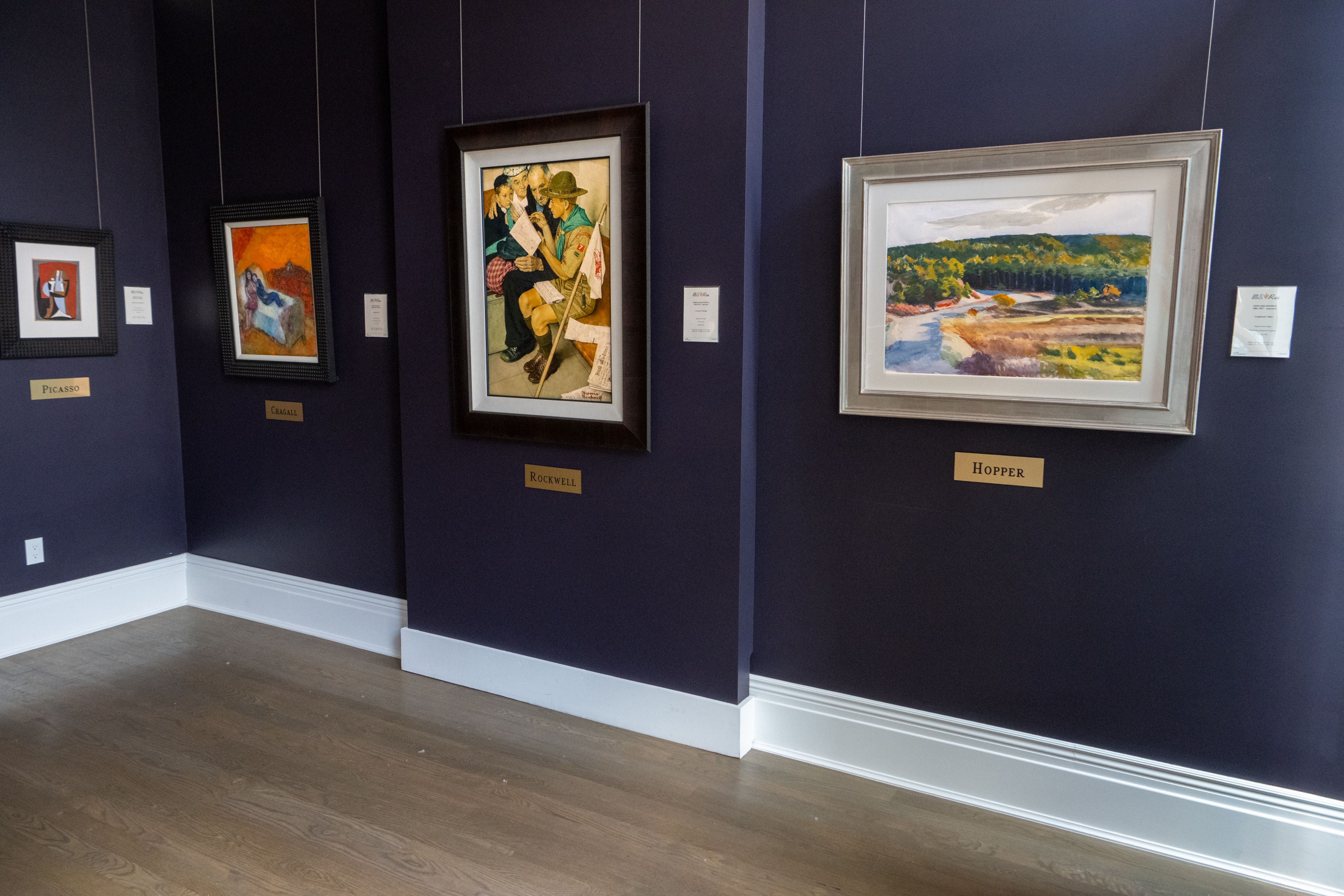Works by Pablo Picasso, Marc Chagal, Norman Rockwell and Edward Hopper align the walls at Ms. Rau Gallery at 307 S. Galena St. in Aspen.